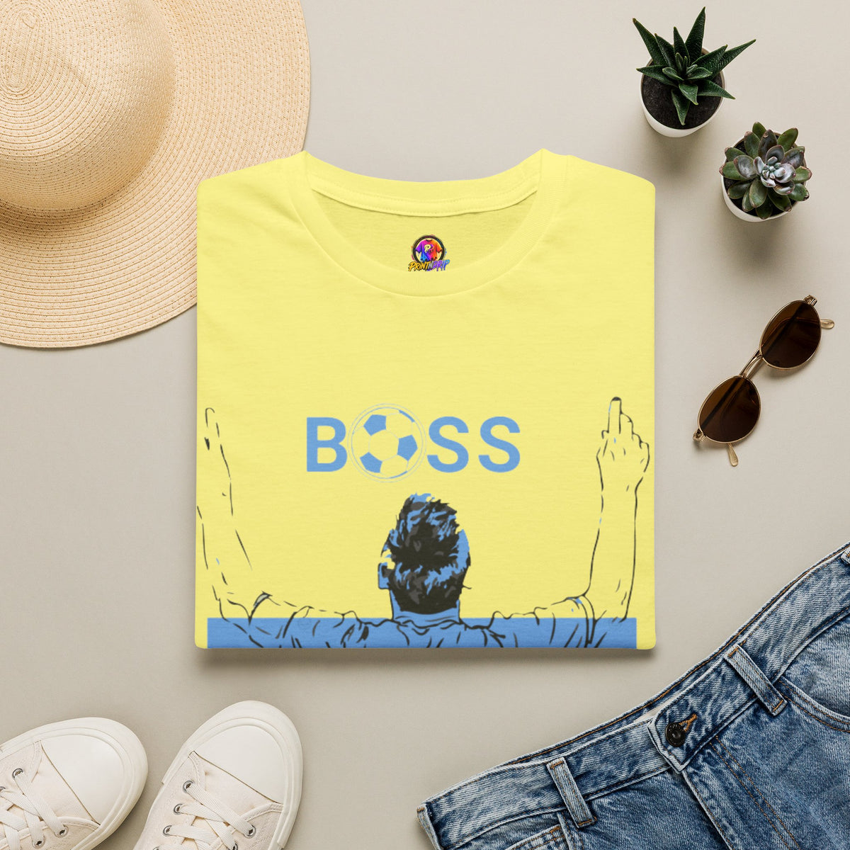 Soccer Boss T‑Shirt — 'BOSS' Striped Football Player Graphic Tee