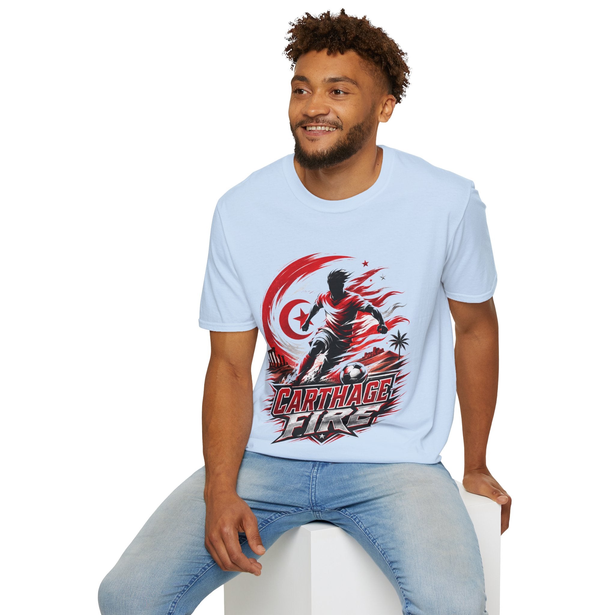 Tunisia Carthage Fire Soccer T-Shirt — Red Crescent Football Fan Tee