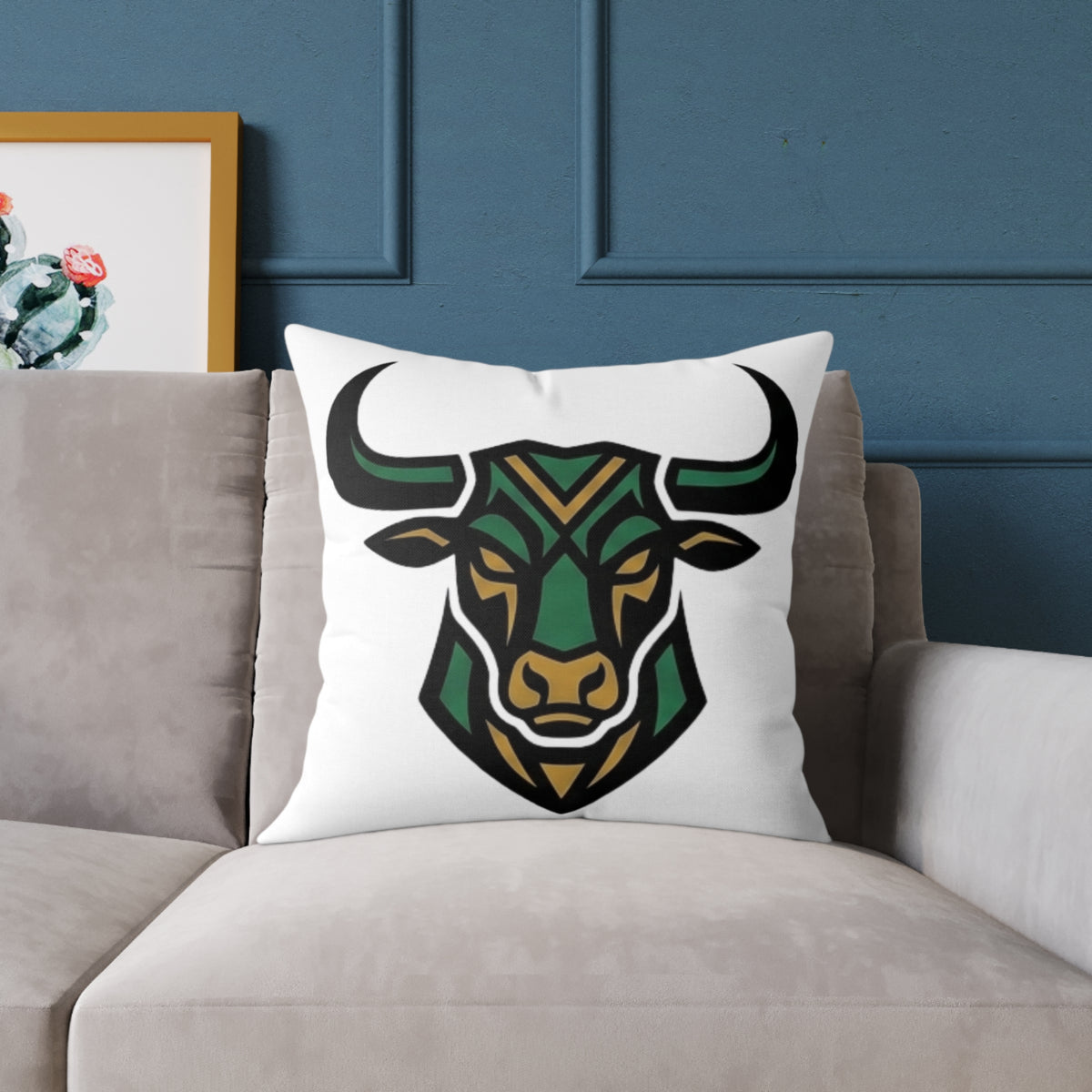 Astrological Taurus Zodiac Colorful Bull Head  Square Poly Canvas Pillow