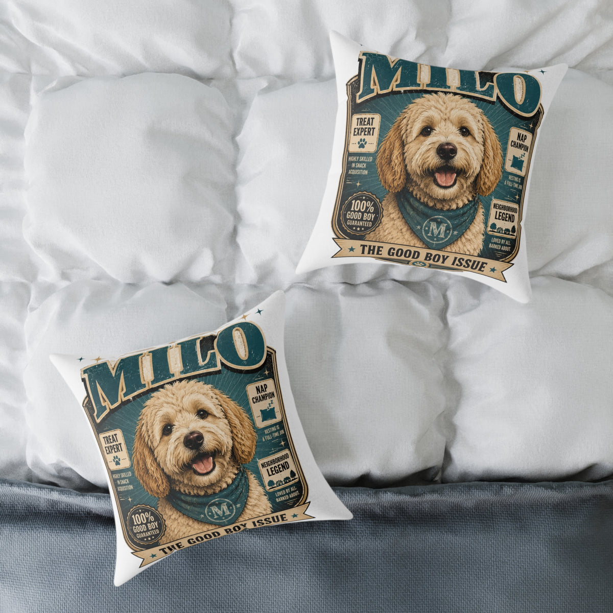 Milo Bailey Dog Dad Mom Milo Dog Cover Pillow — Personalized Cute Golden Doodle Accent Pillow