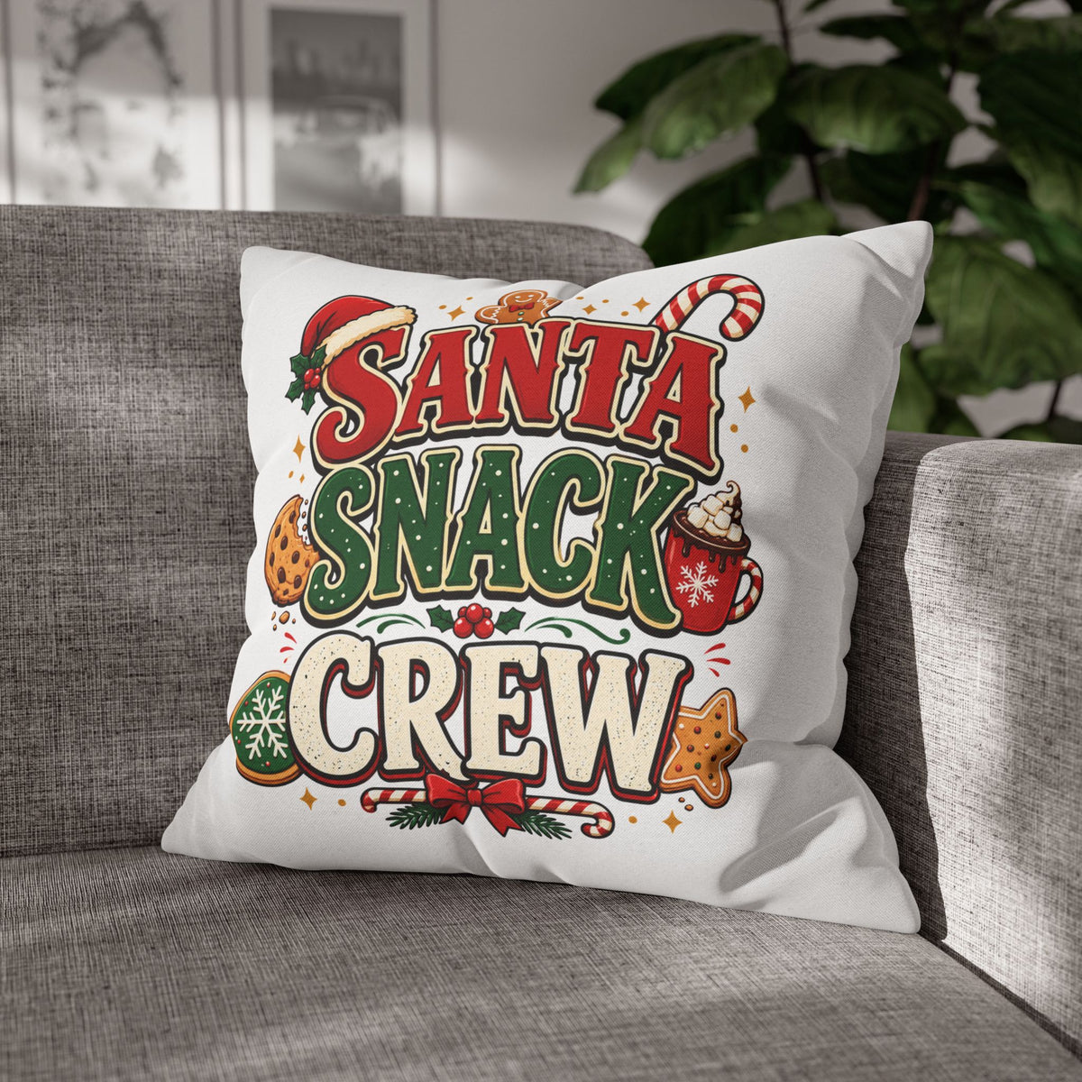 Christmas Santa Snack Crew Pillowcase — Christmas Holiday Decorative Throw Pillow Cover