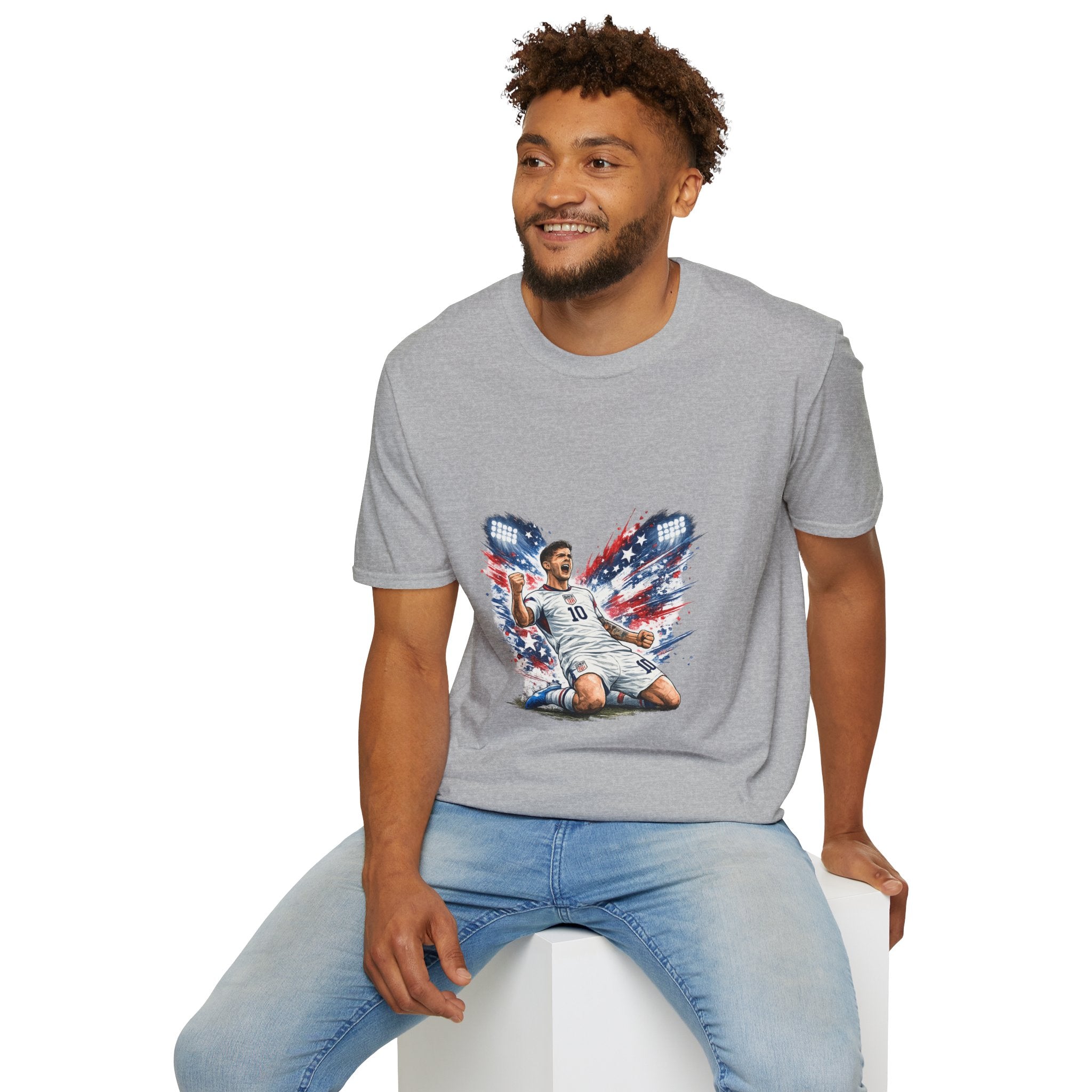 USA Soccer Player Flag T-Shirt — Patriotic Football Fan Tee