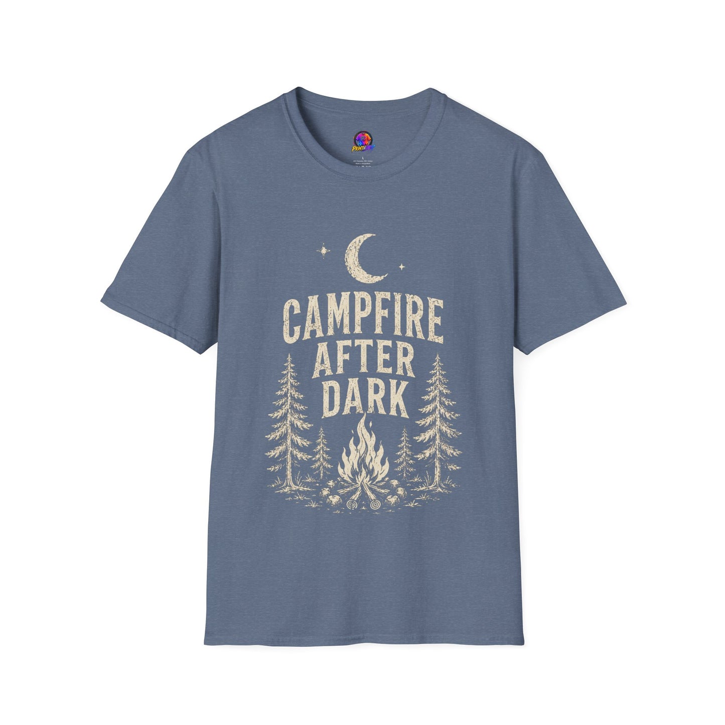 Campfire After Dark T-Shirt — Vintage Moon & Pine Camping Tee