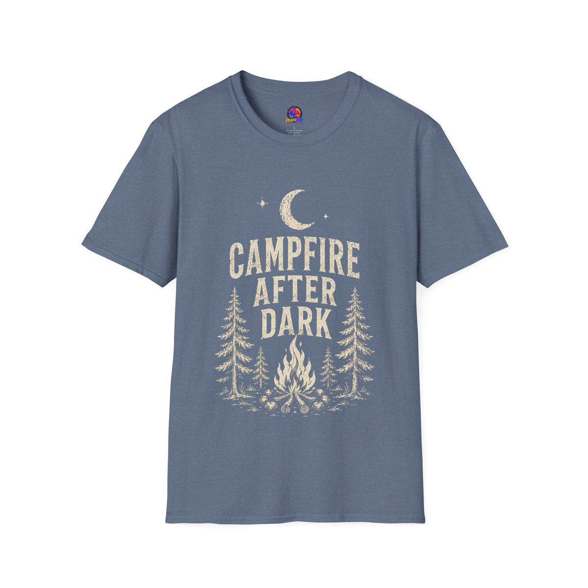 Campfire After Dark T-Shirt — Vintage Moon & Pine Camping Tee