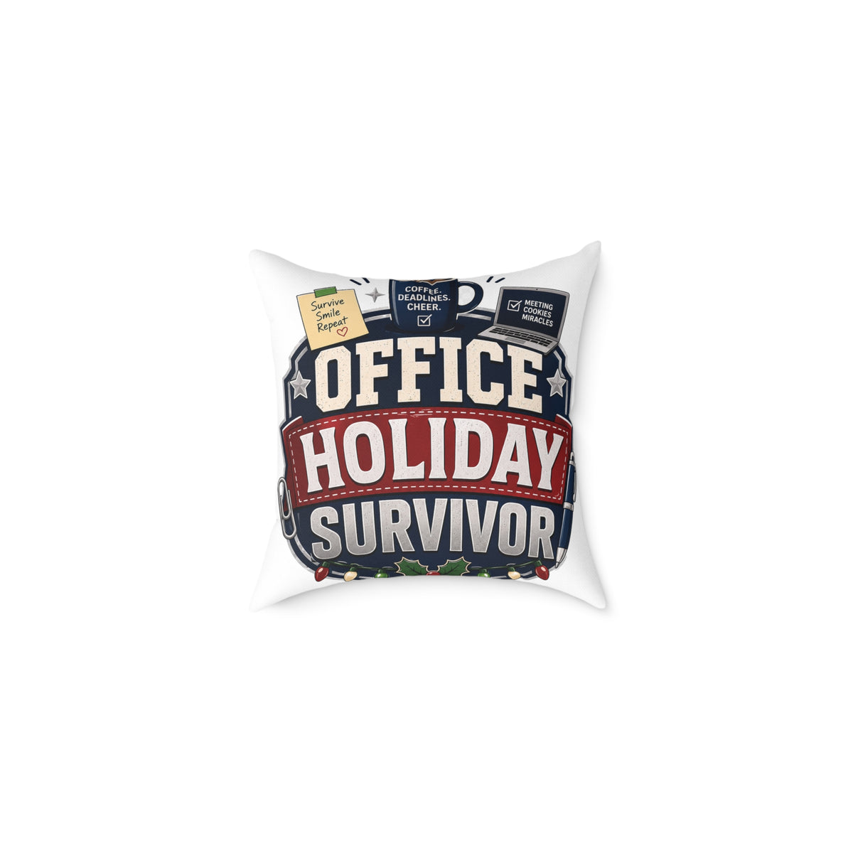 Modern Day Christmas Office Holiday Survivor Pillow