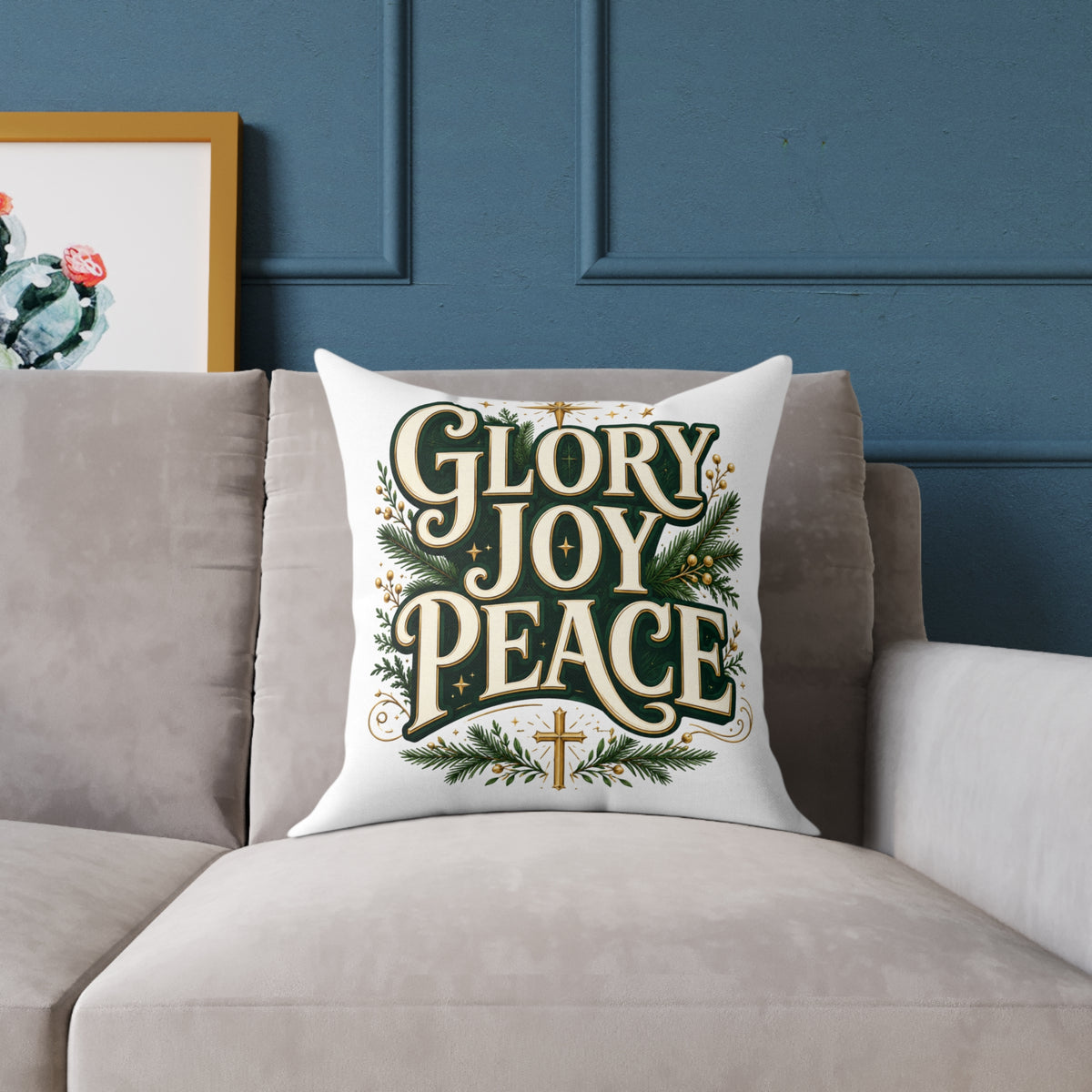 Glory Joy Peace Christmas Pillow – Festive Faith Holiday Throw Pillow