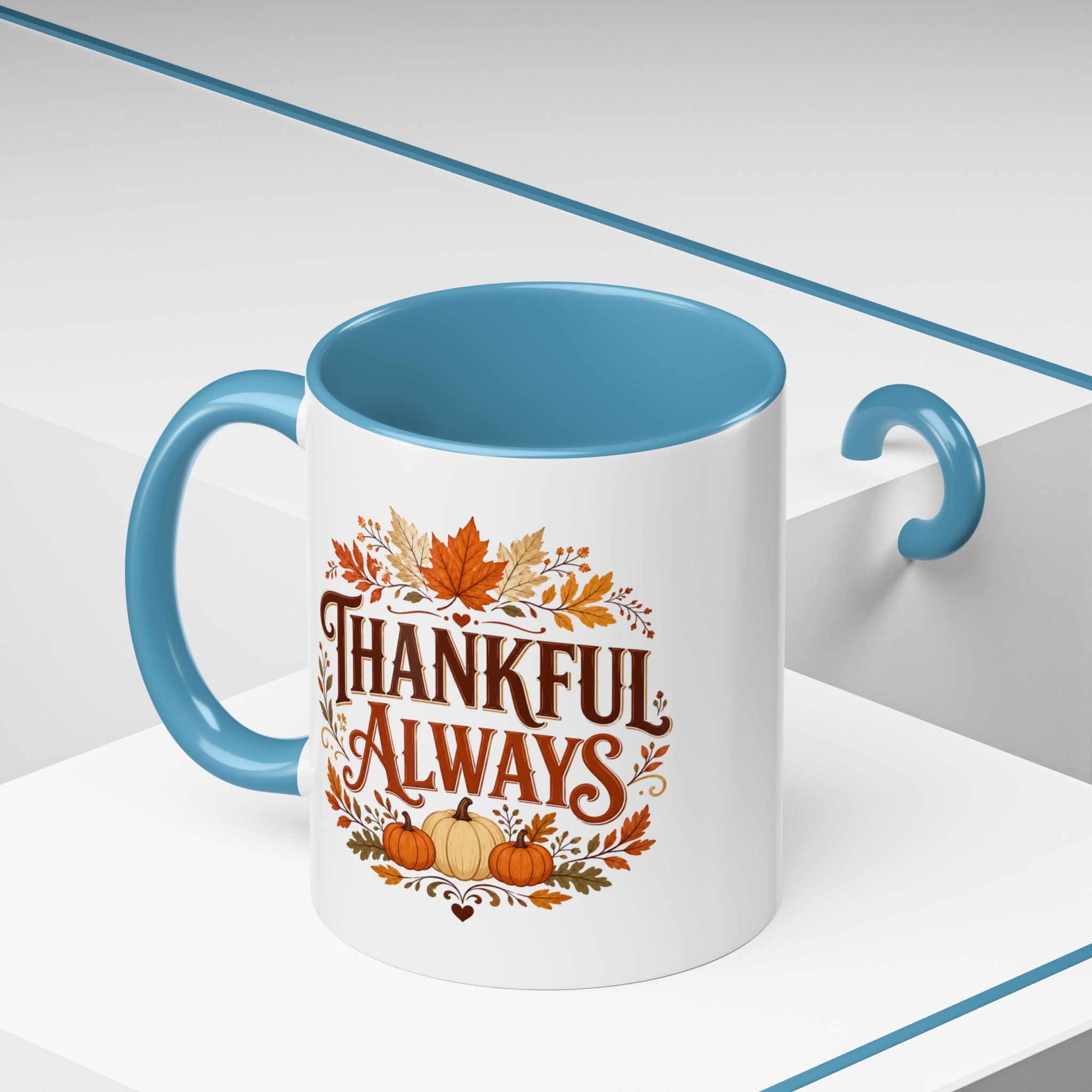 Thanksgiving Mug Thankful Always Accent Coffee Mug — Fall Pumpkin & Leaves Thanksgiving Gift