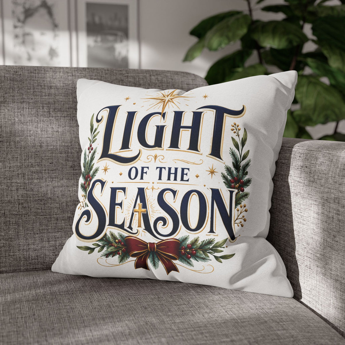 Christmas Holiday Throw Pillowcase— "Light of the Season" Decorative Cushion