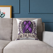 End the Silence Purple Ribbon Square Pillow - Domestic Violence Awareness Throw Pillow