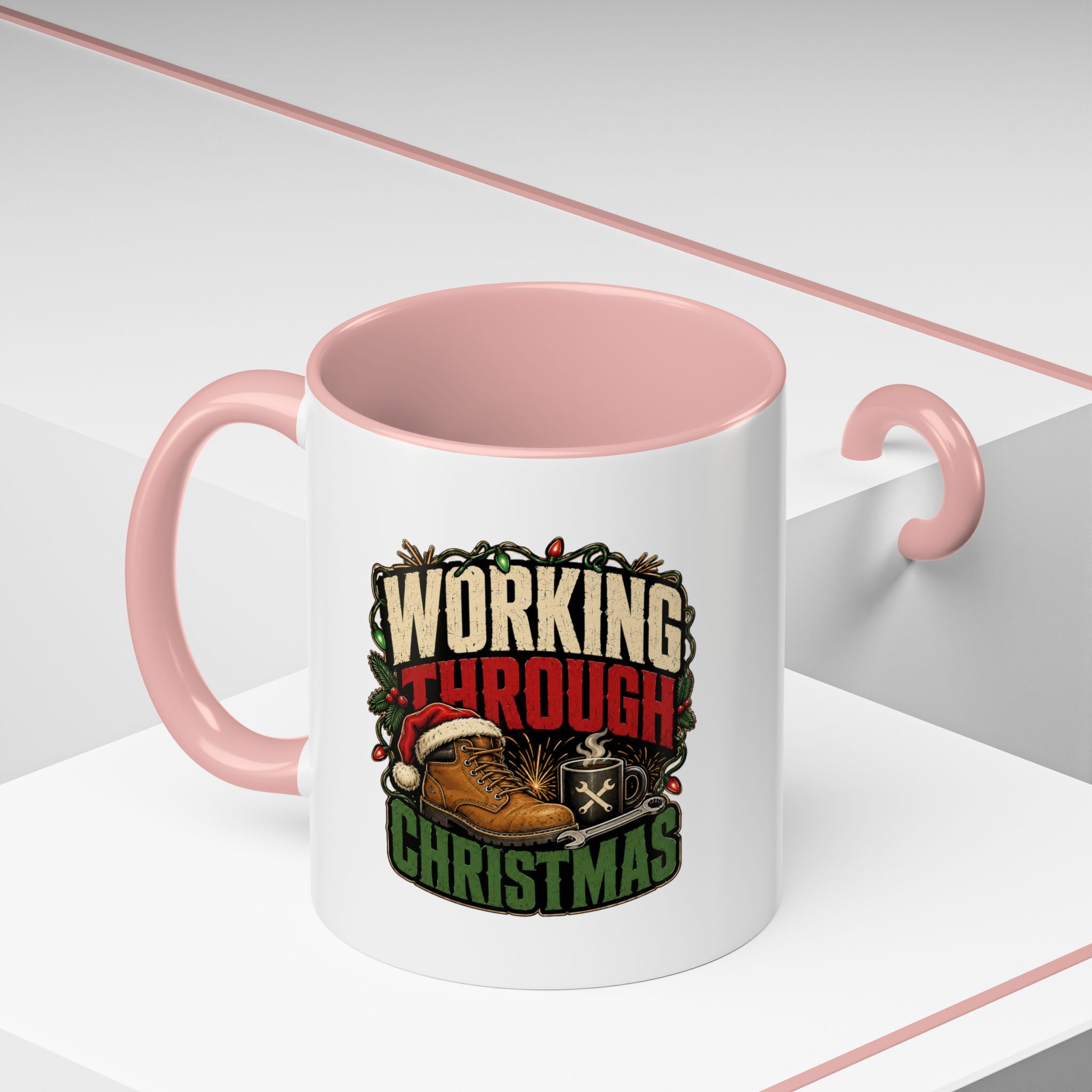 Modern Day Christmas Working Through Christmas Coffee Mug — Funny Holiday Work & Overtime Gift
