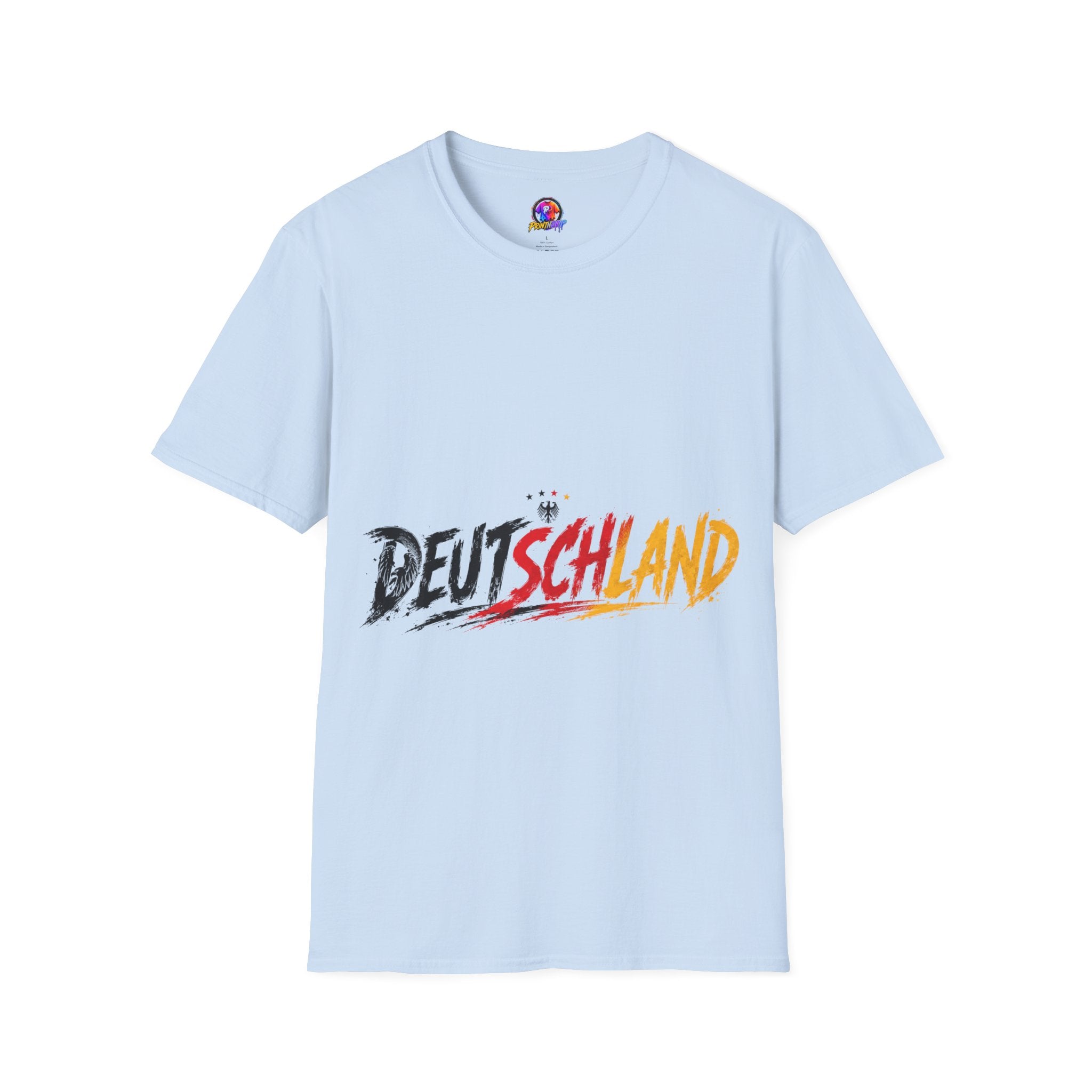 Germany Deutschland Football T-Shirt — Deutschland Script with German Flag Brushstroke