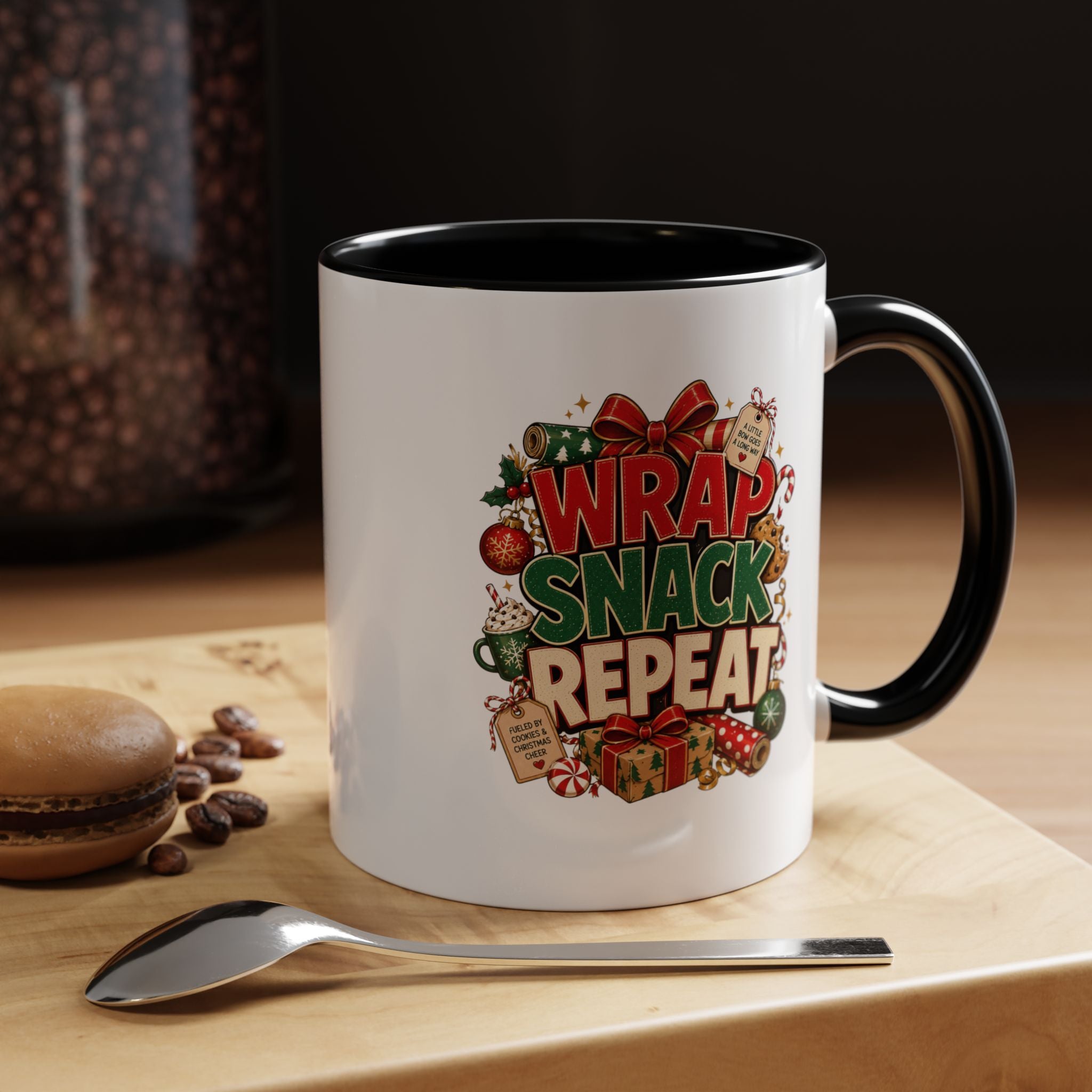 Wrap Snack Repeat Christmas Coffee Mug — Holiday Baking & Gift-Wrapping Mug