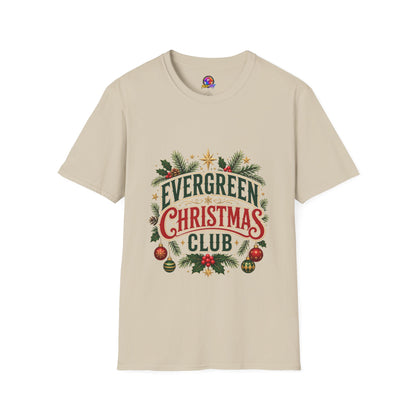 Evergreen Christmas Club T-Shirt — Vintage Holiday Pine & Ornaments Tee