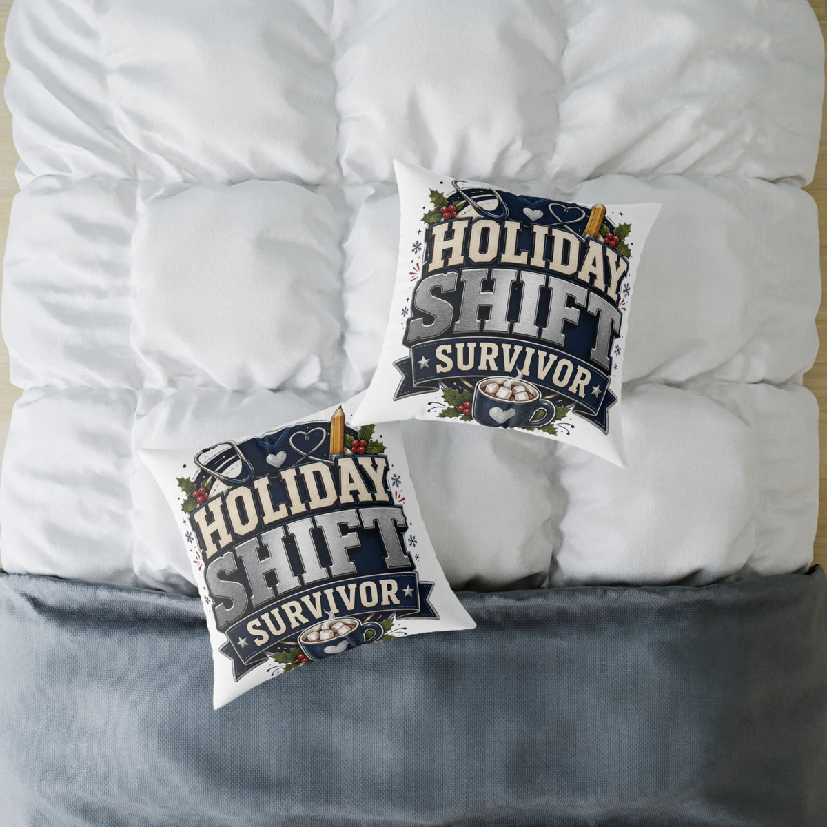 Modern Day Christmas Holiday Shift Survivor Square Poly Canvas Pillow