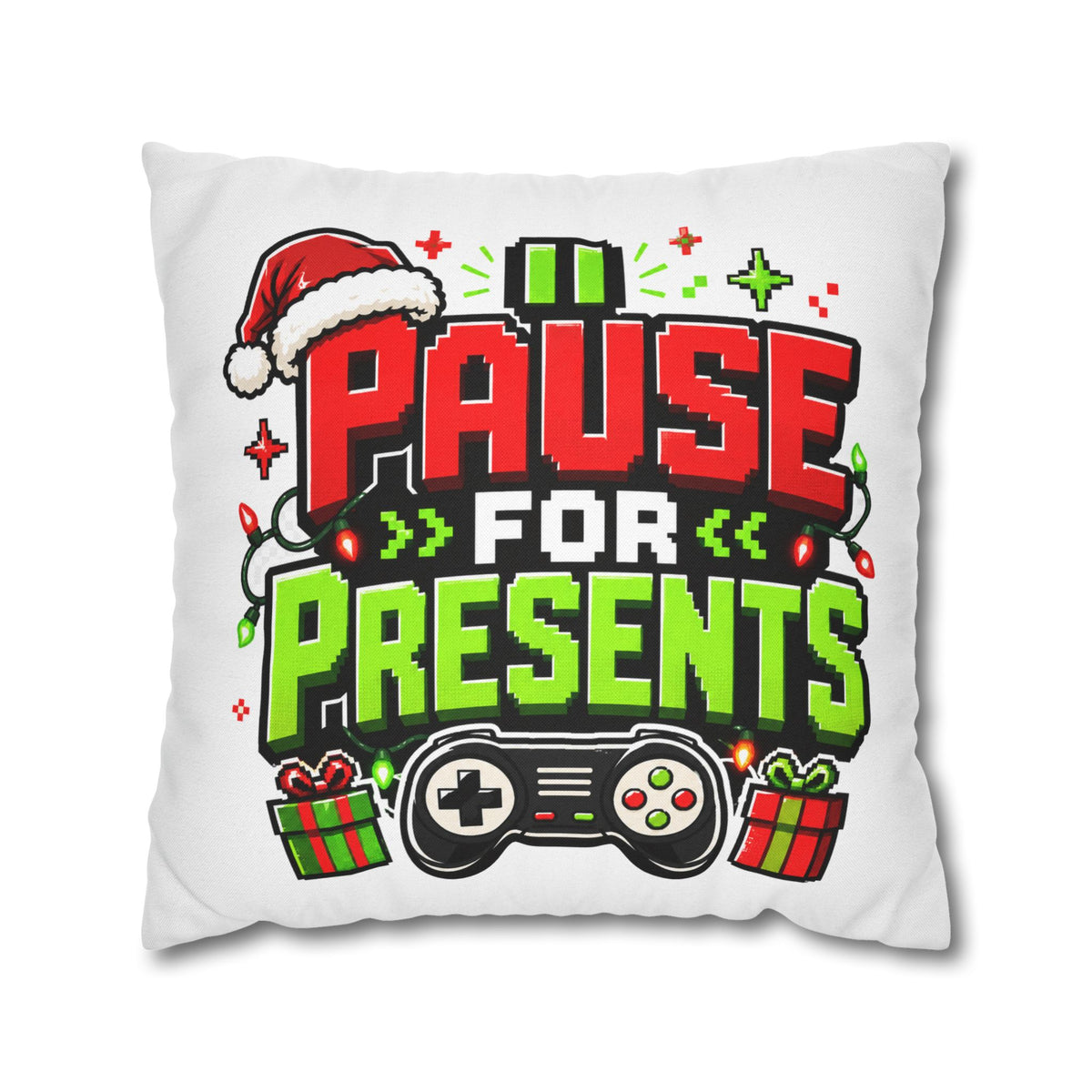 Pause for Presents Gaming Christmas Pillowcase Modern Day Christmas