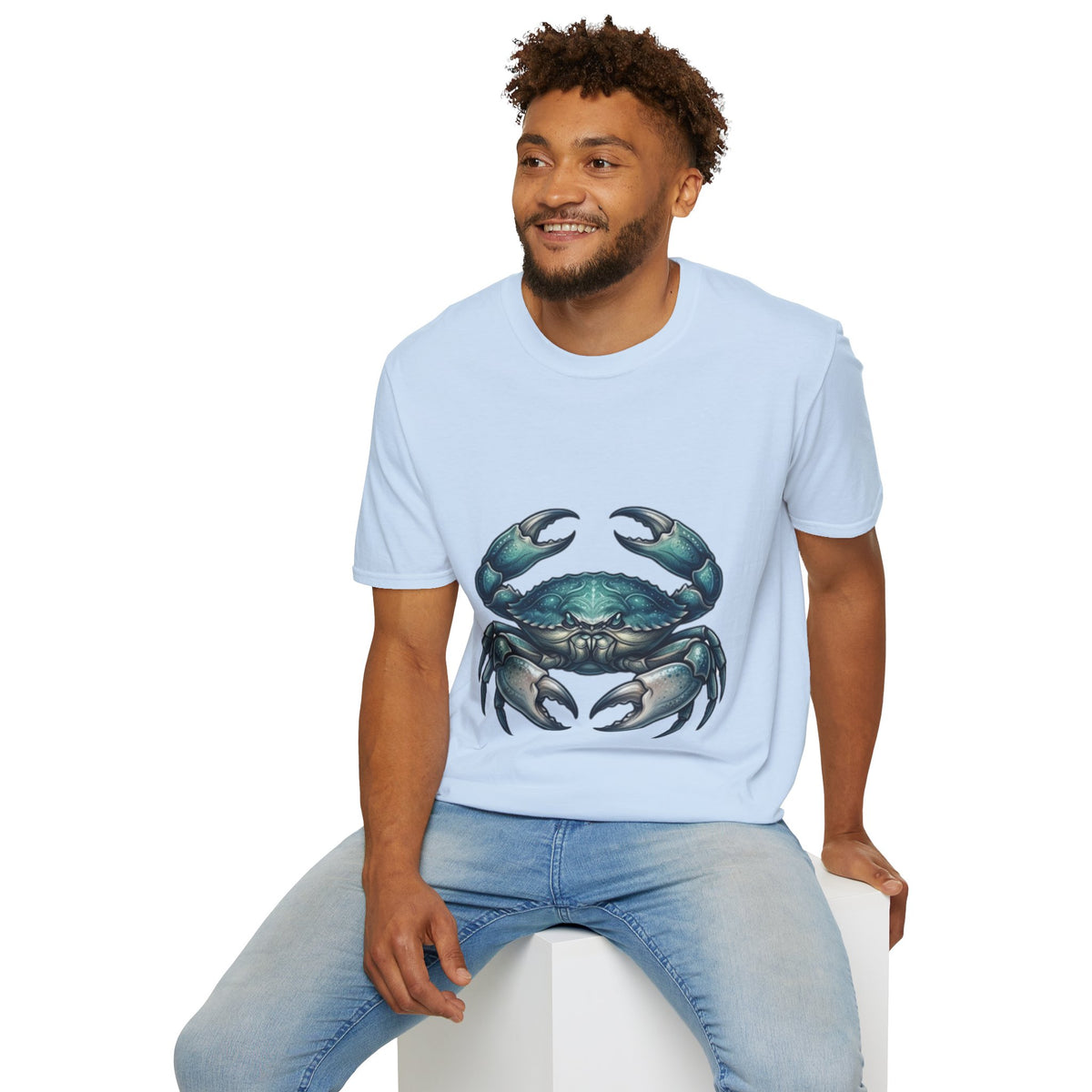 Cancer Zodiac Crabby Coastal Tee - Blue Green Crab Graphic T-Shirt