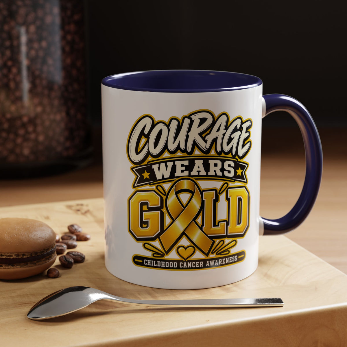 Courage Wears Gold Coffee Mug — Childhood Cancer Awareness Tea Cup