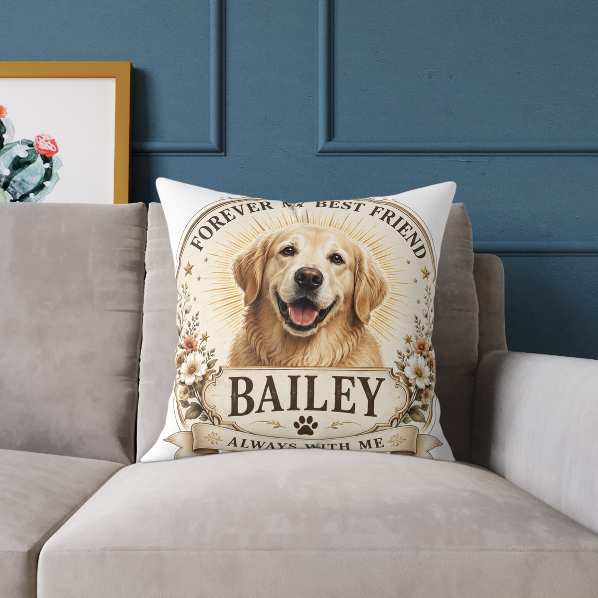 Personalized Dog Pillow Milo Bailey Dog Dad Mom - "Forever My Best Friend" Custom Pet Name Golden Retriever Throw Pillow