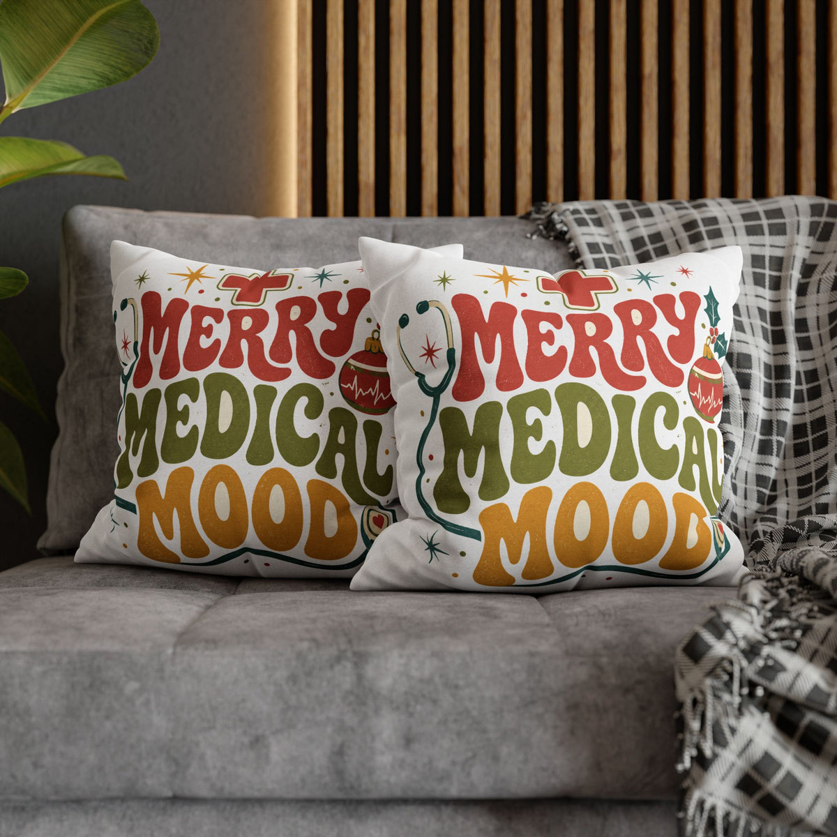Merry Medical Mood Pillowcase Modern Day Christmas  - Festive Nurse & Doctor Holiday Throw Pillowcase