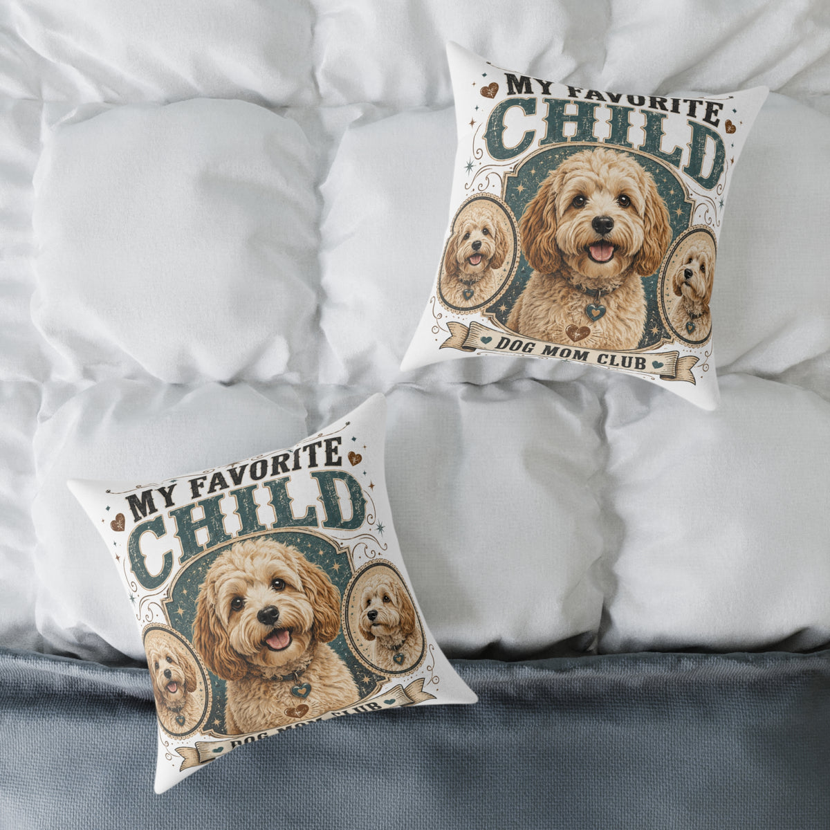 Milo Bailey Dog Dad Mom Square Pillow — "My Favorite Child" Dog Face Throw Pillow (Funny Pet Mom Gift)