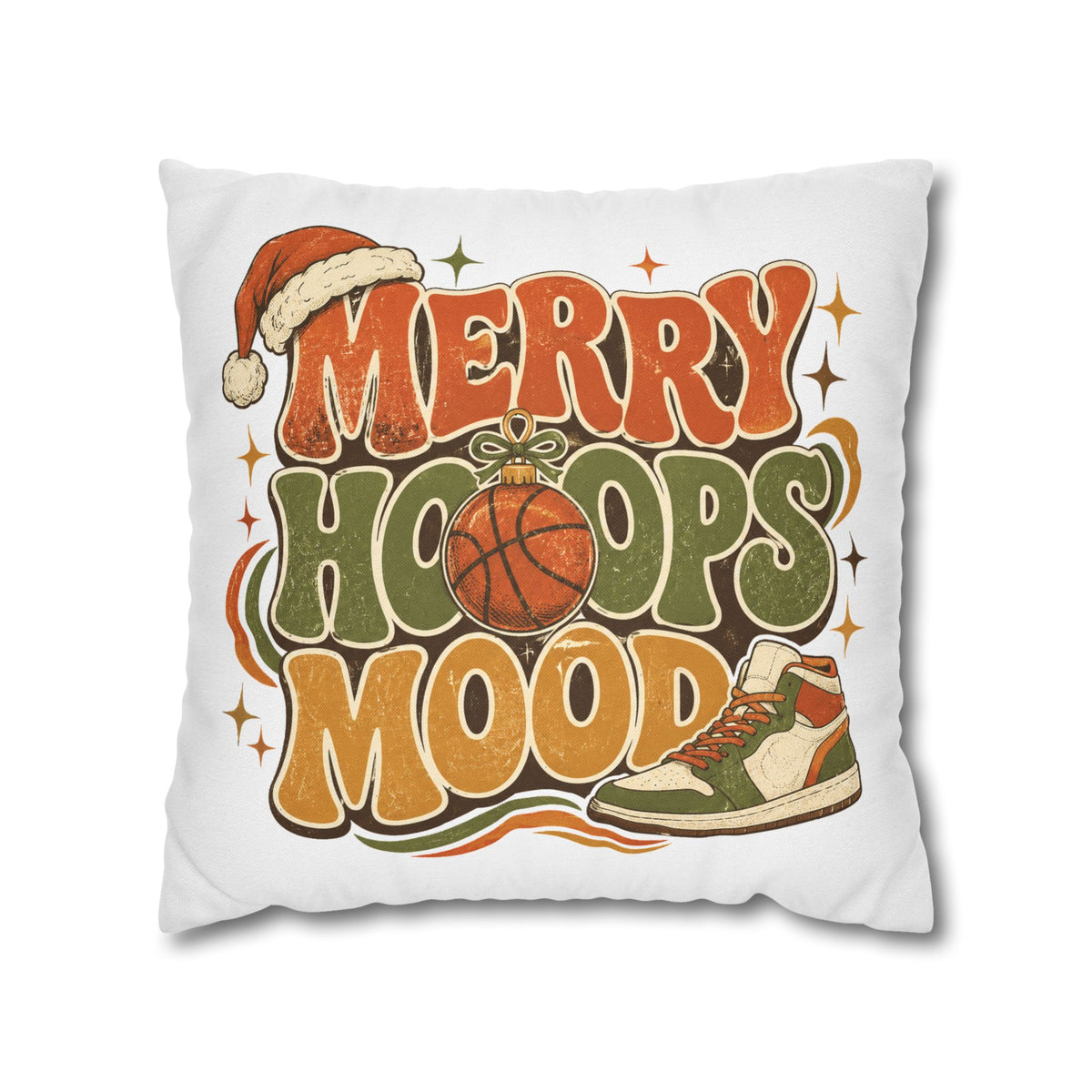 Merry Hoops Mood Holiday Pillowcase Modern Day Christmas  — Basketball Christmas Decorative Throw Pillowcase