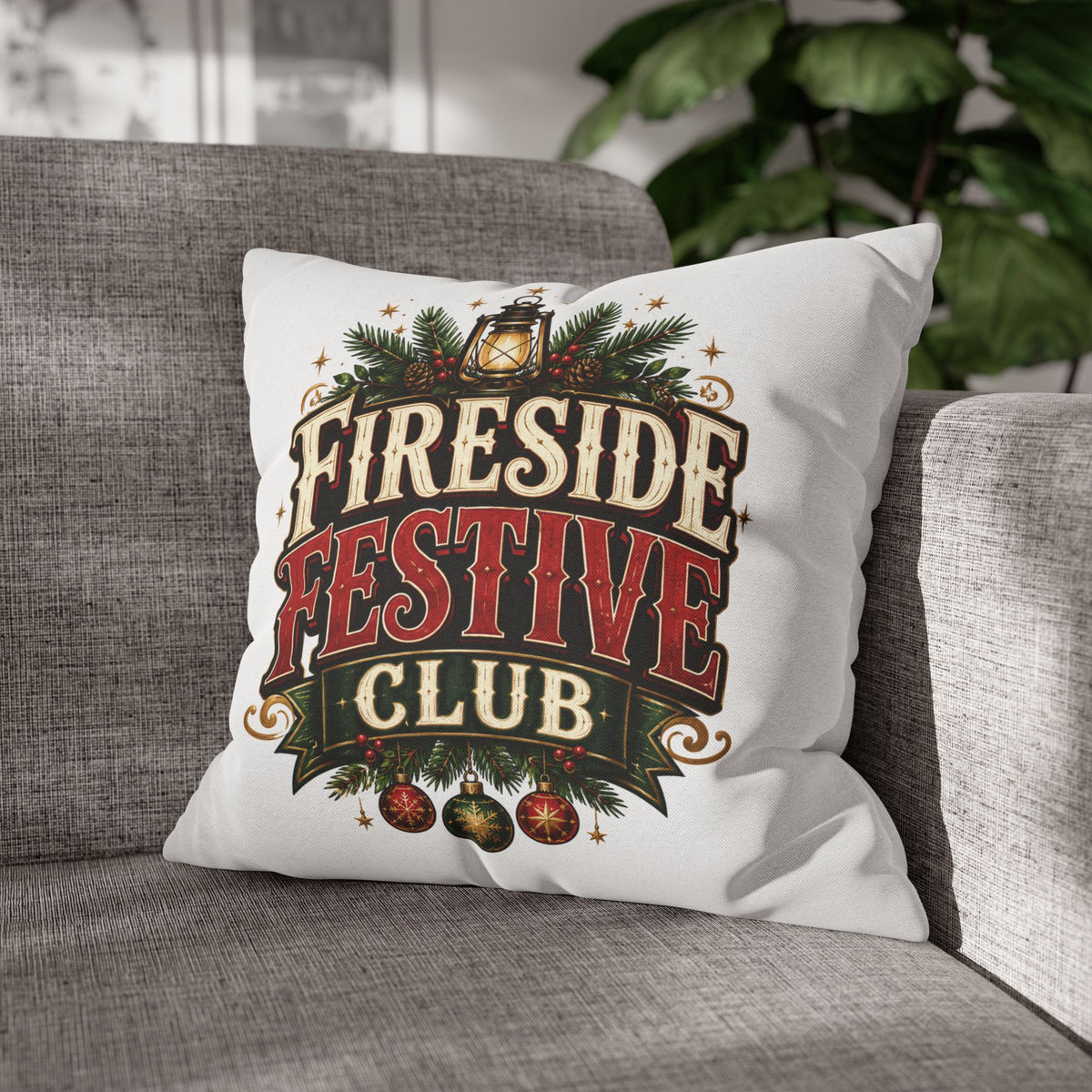 Christmas Fireside Festive Club Holiday Throw Pillowcase