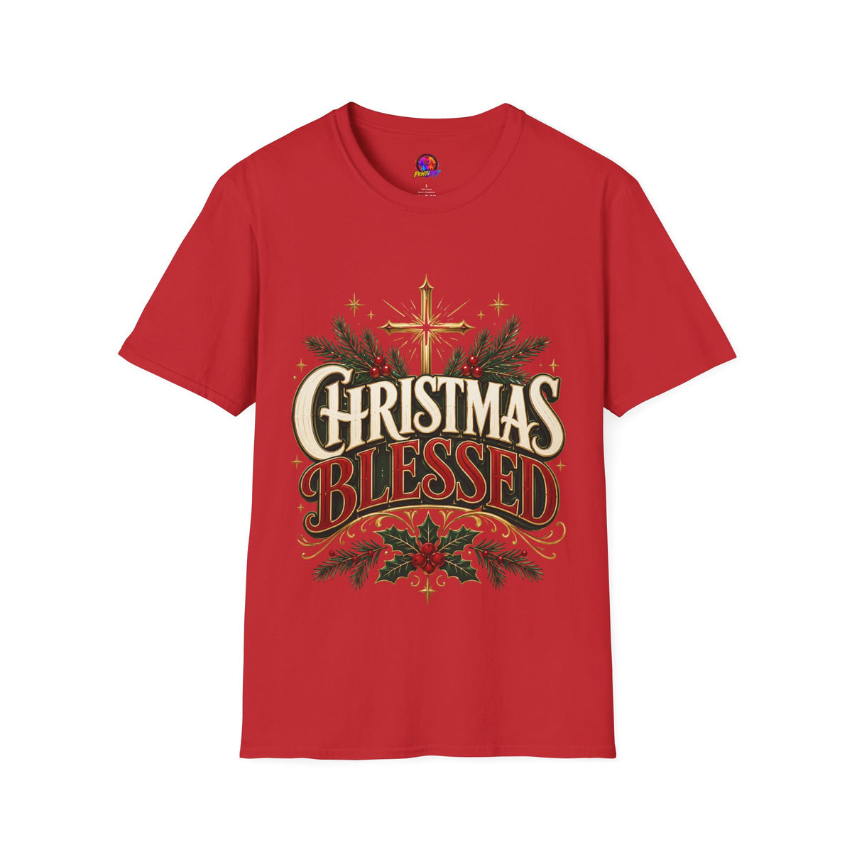 Christmas Blessed T-Shirt — Faith-Based Holiday Tee with Cross & Pine Design