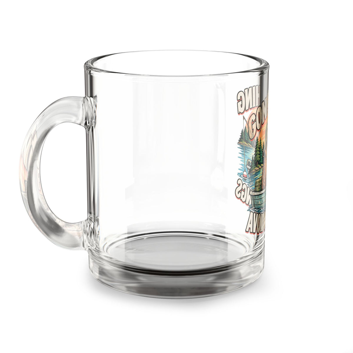Gone Fishing Avoiding Feelings Glass Mug — Funny Glass Mug 10oz Funny Sloth Fishing Coffee Cup