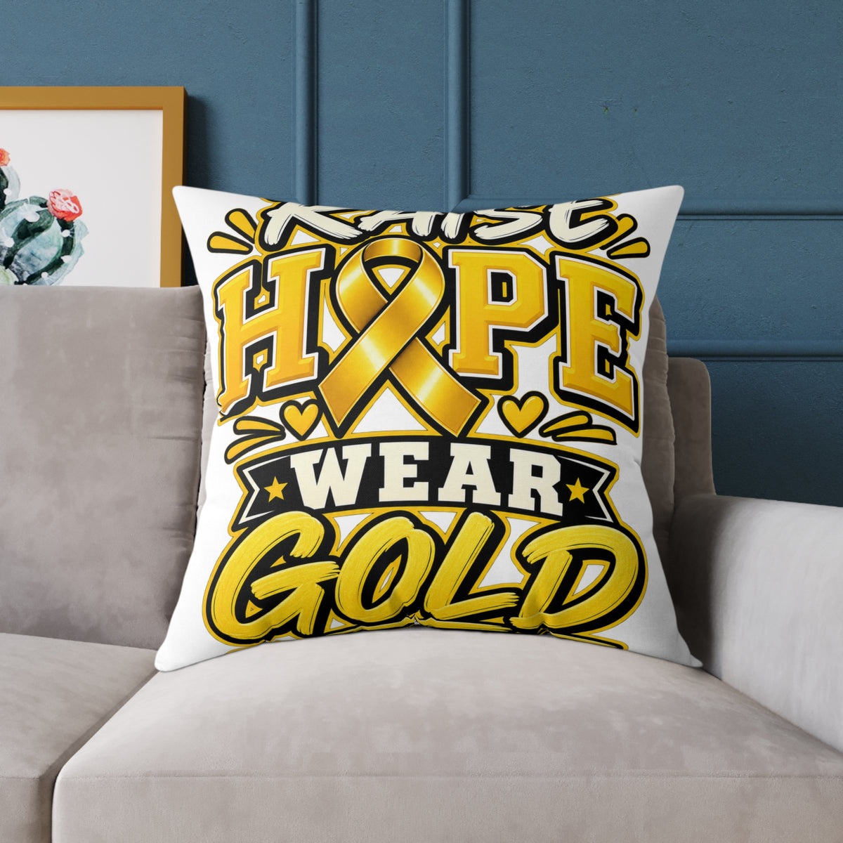 Raise Hope Wear Gold Pillow — Childhood Cancer Awareness Decorative Throw Pillow