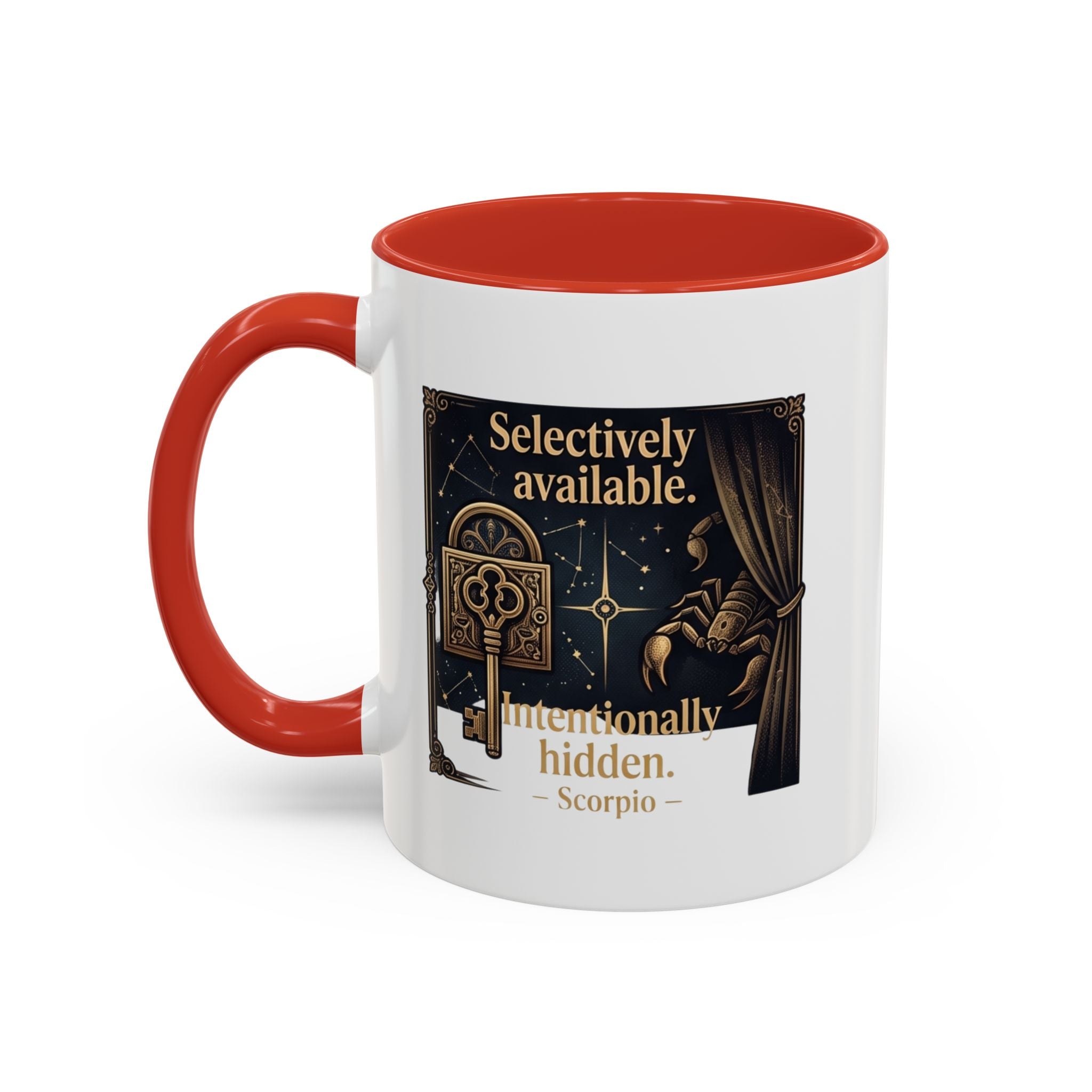 Scorpio Accent Coffee Mug — "Selectively Available, Intentionally Hidden" Zodiac Gift
