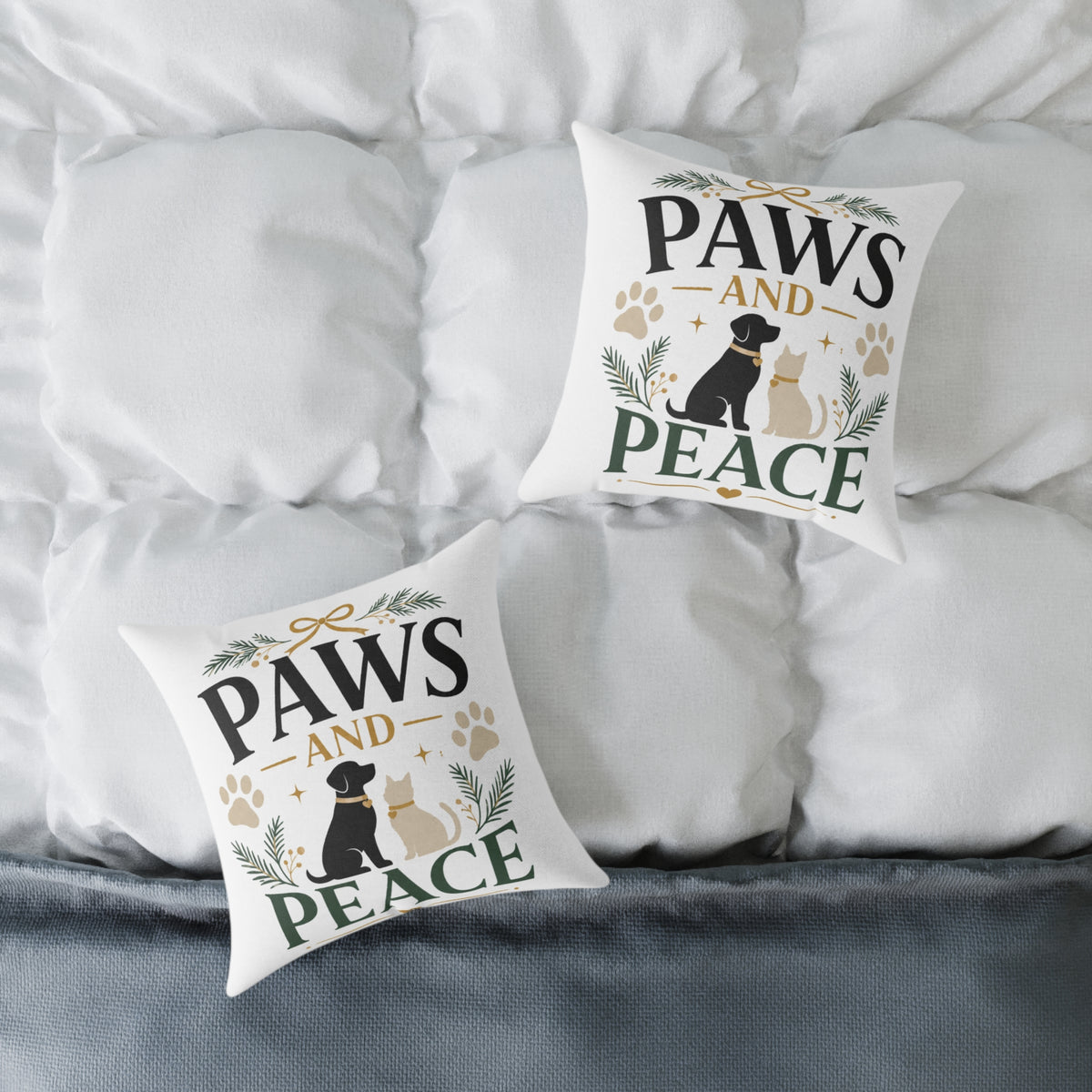 Christmas Paws and Peace Holiday Throw Pillow — Dog & Cat Christmas Decorative Cushion