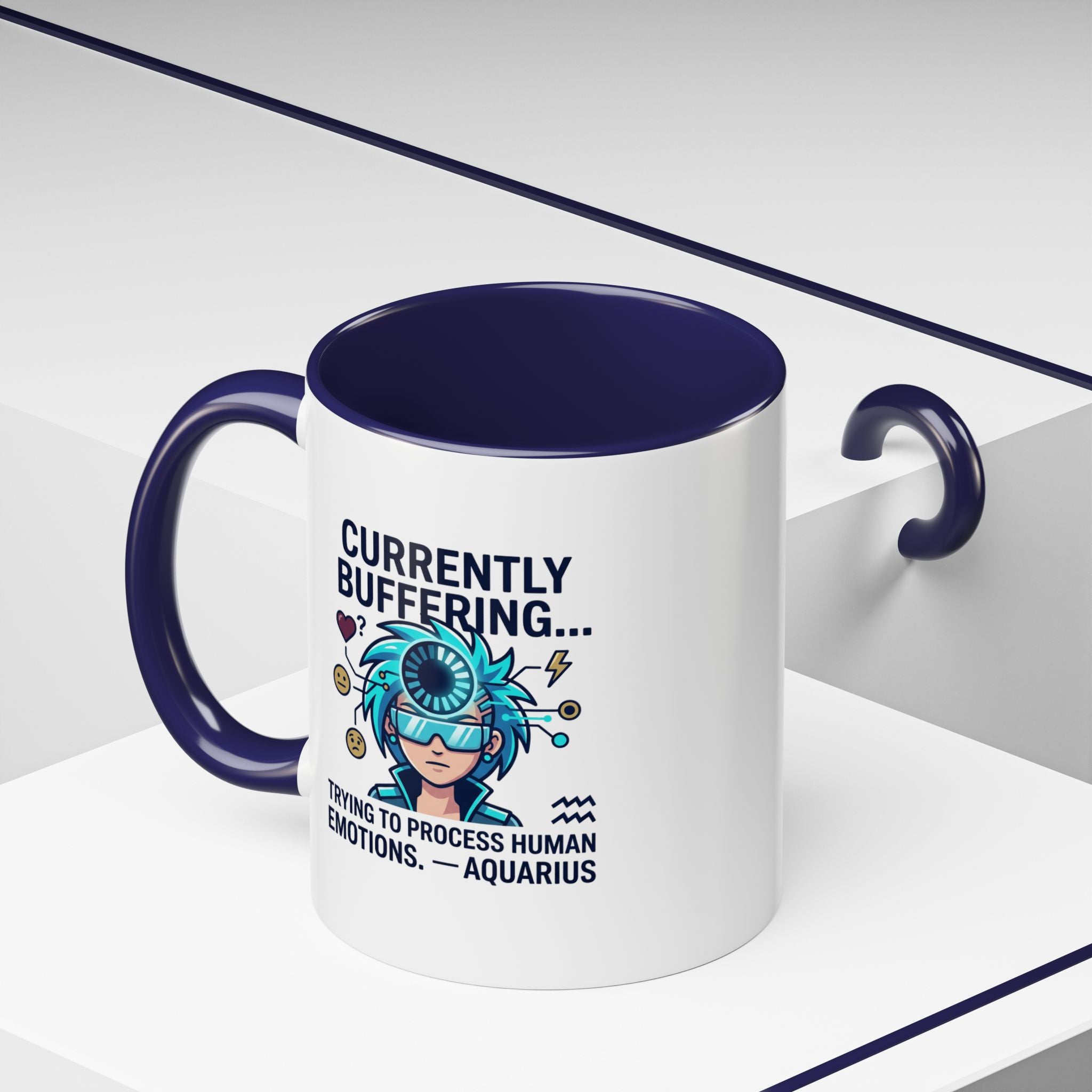 Aquarius Coffee Mug — "Currently Buffering... Trying to Process Human Emotions" Accent Ceramic Mug