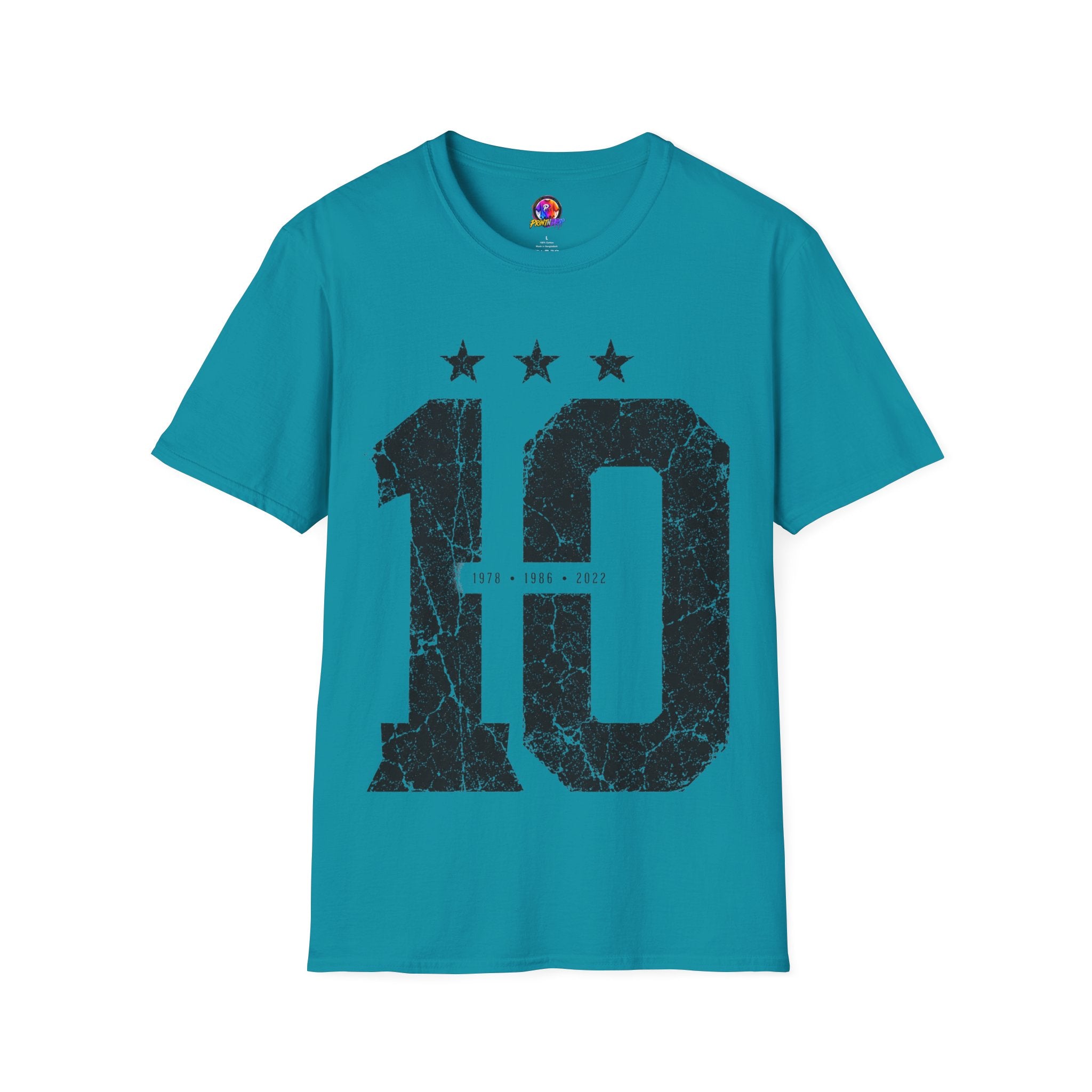 Vintage Argentina Worldcup winning No. 10 Jersey T-Shirt — Distressed Number Tee with Three Stars