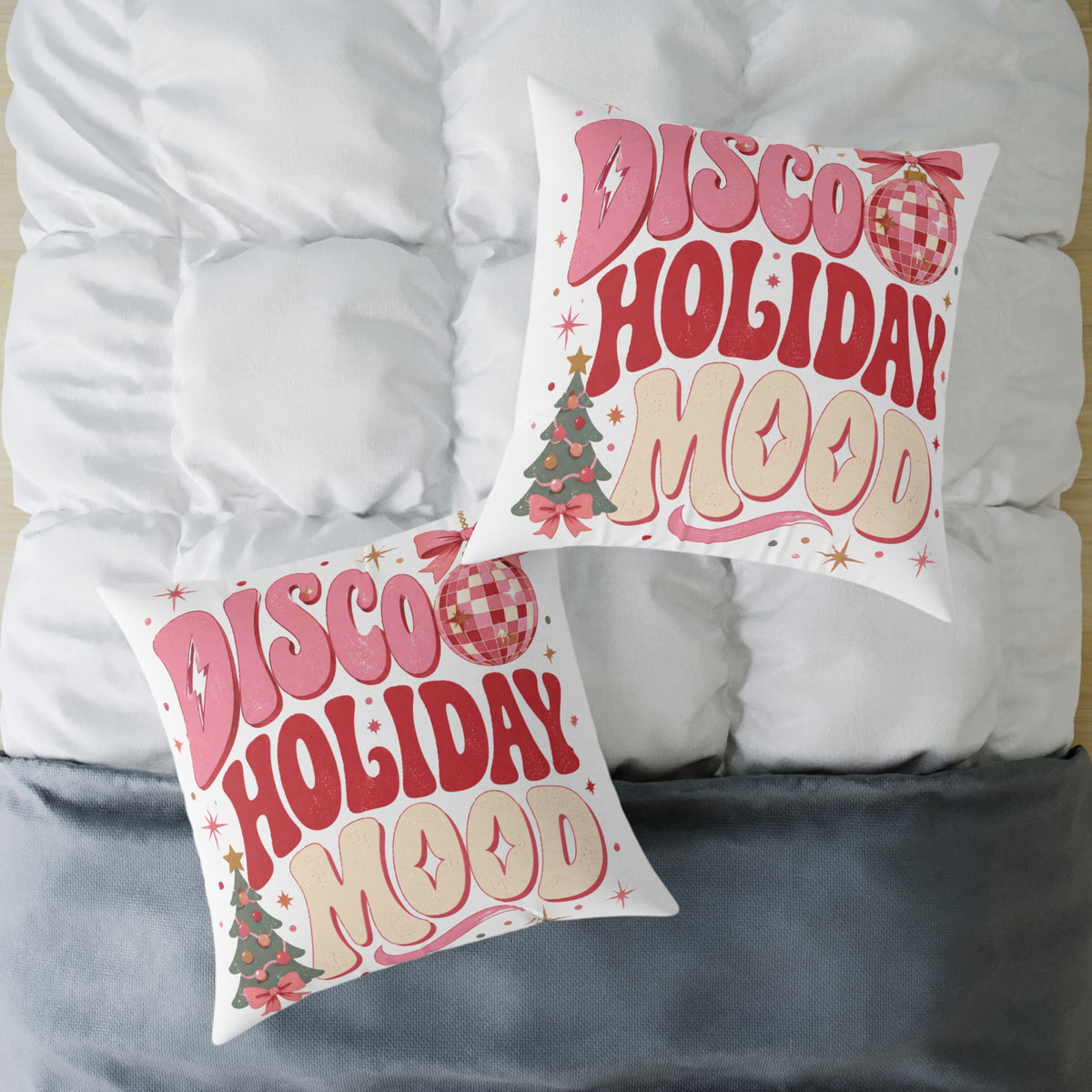 Modern Day Christmas Disco Holiday Mood Square Poly Canvas Pillow