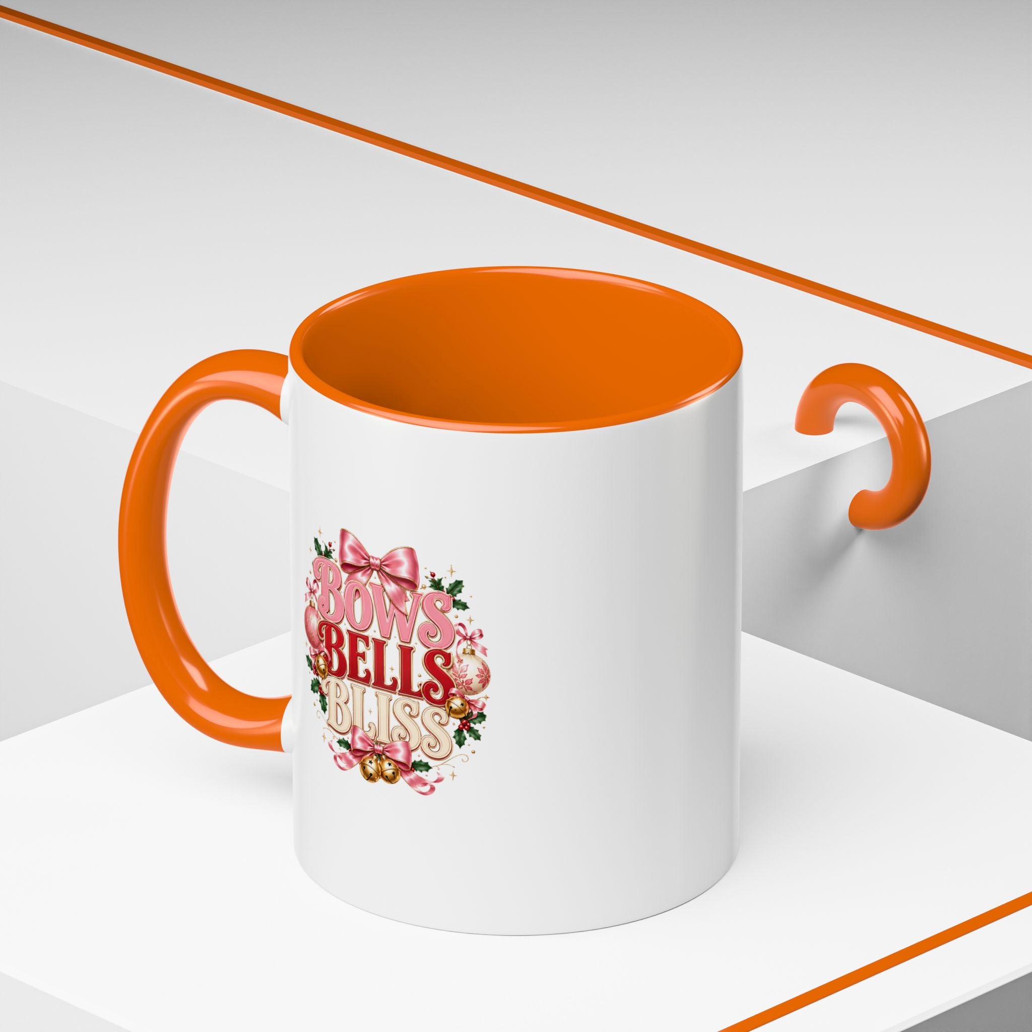 Bows Bells Bliss Holiday Accent Coffee Mug — Festive Pink Christmas Design