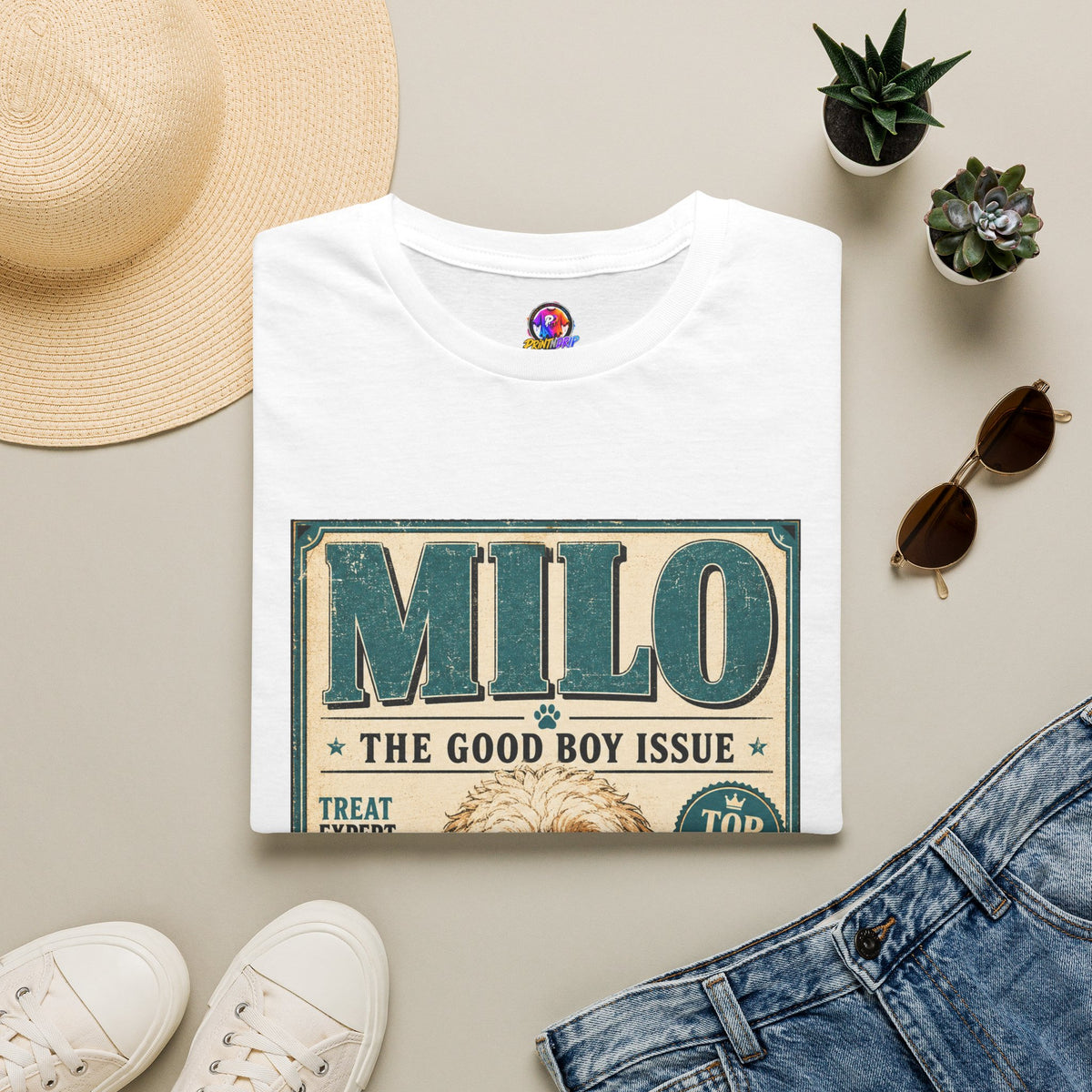 Milo 'The Good Boy Issue' Dog T‑Shirt — Vintage Puppy Magazine Design
