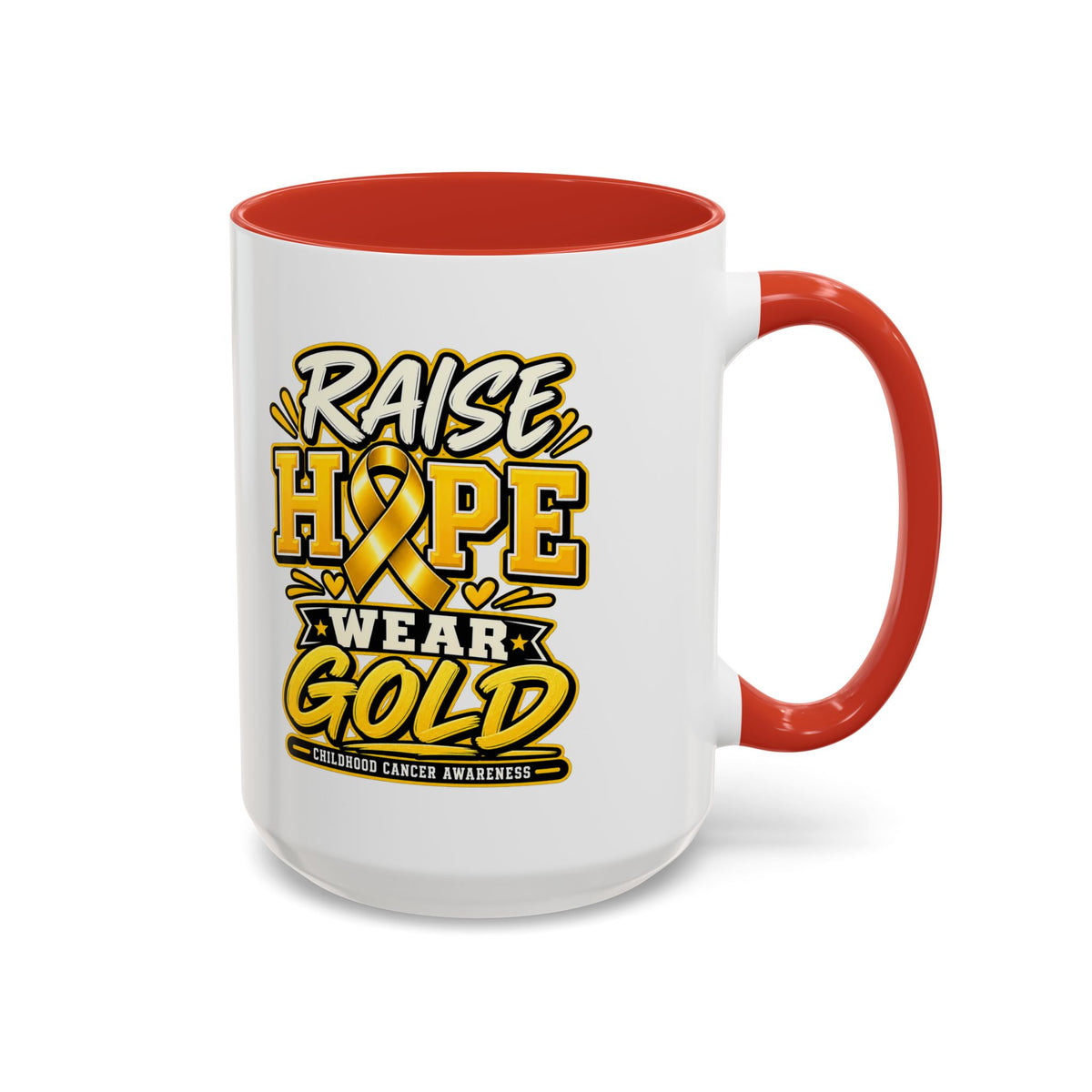 Raise Hope Wear Gold Cancer Awareness Coffee Mug (Accent, 11/15oz)
