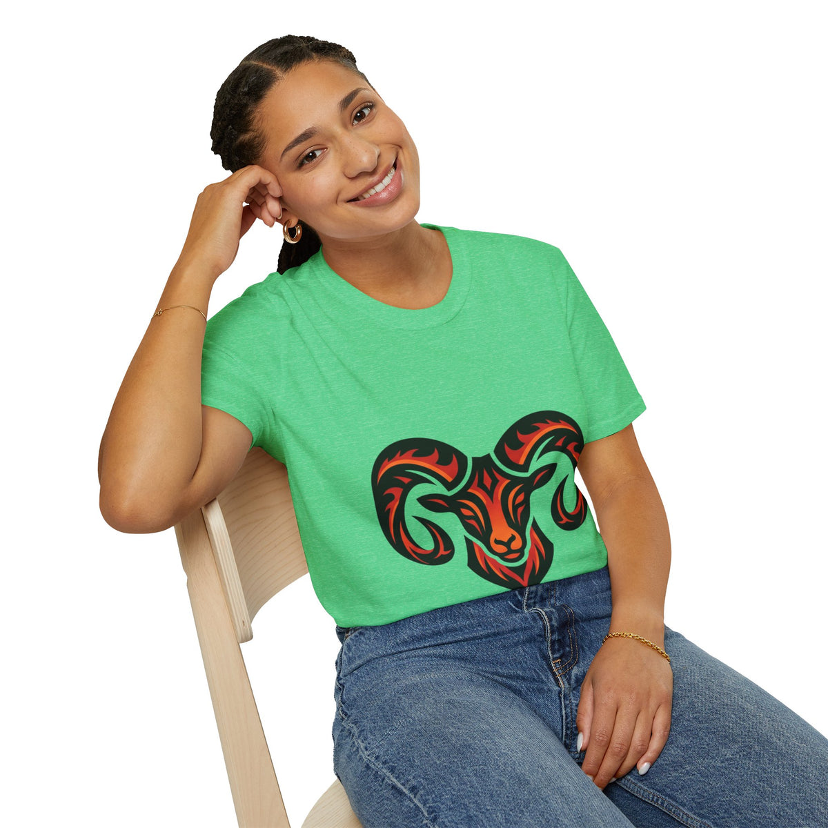 Aries Zodiac Ram Head Graphic T-Shirt — Tribal Flame Aries Design