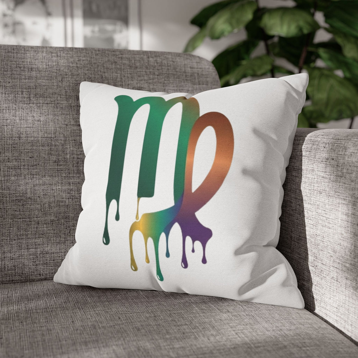 Virgo Zodiac Drip Pillowcase — Colorful Astrology Square Throw Pillow Cover
