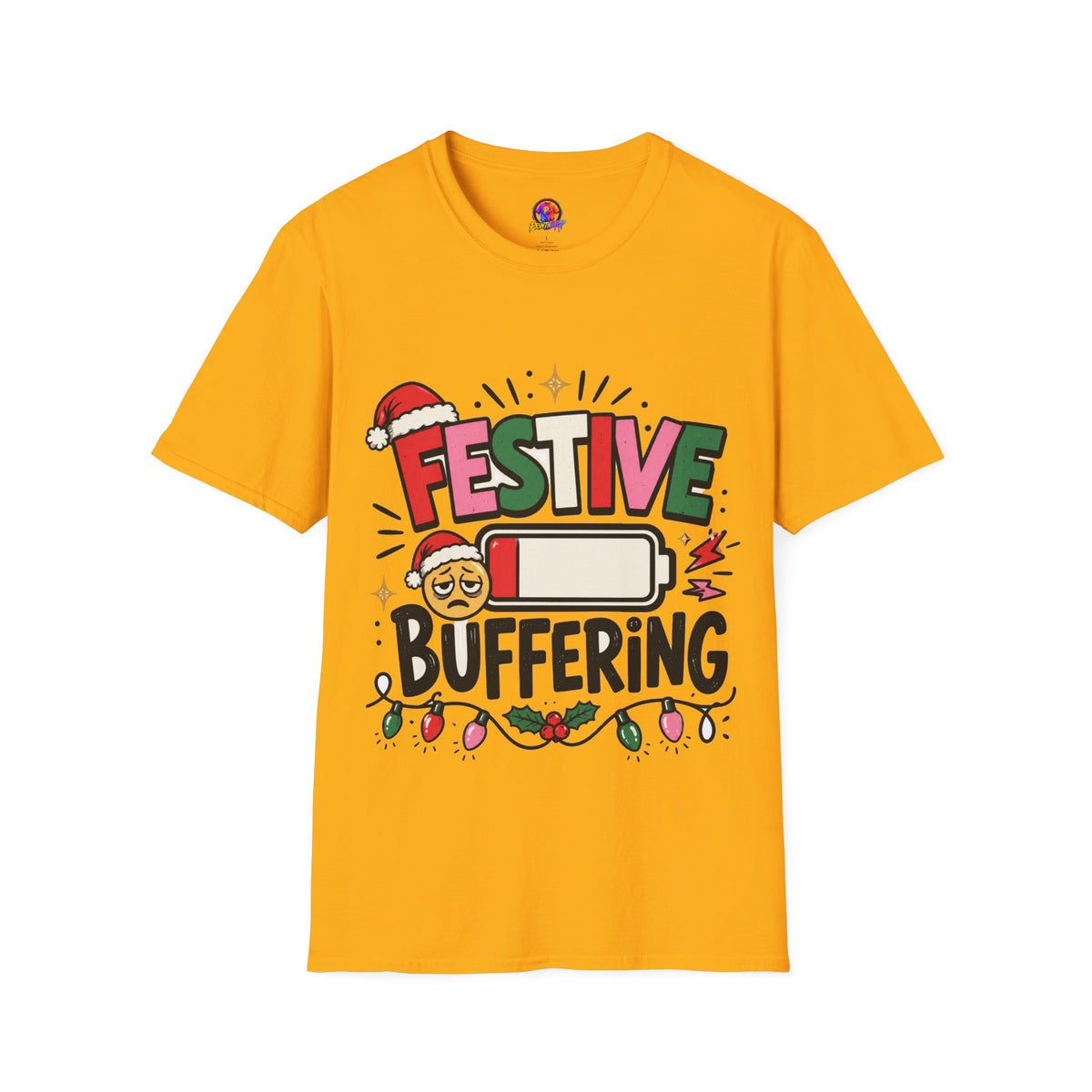 Festive Buffering T-Shirt — Funny Holiday Christmas Tee with Loading Battery Design