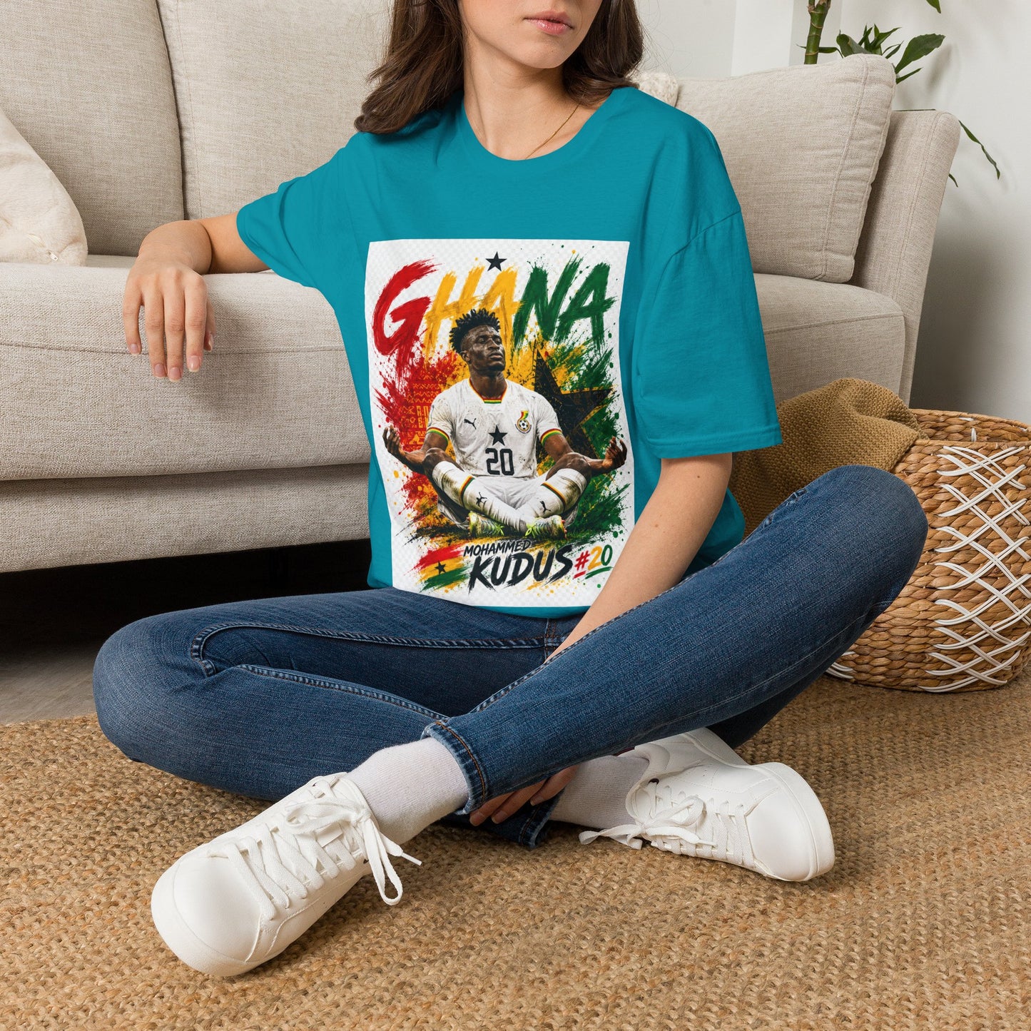 Ghana Football Player Graphic T-Shirt — Ghana Colors & Kudus Print