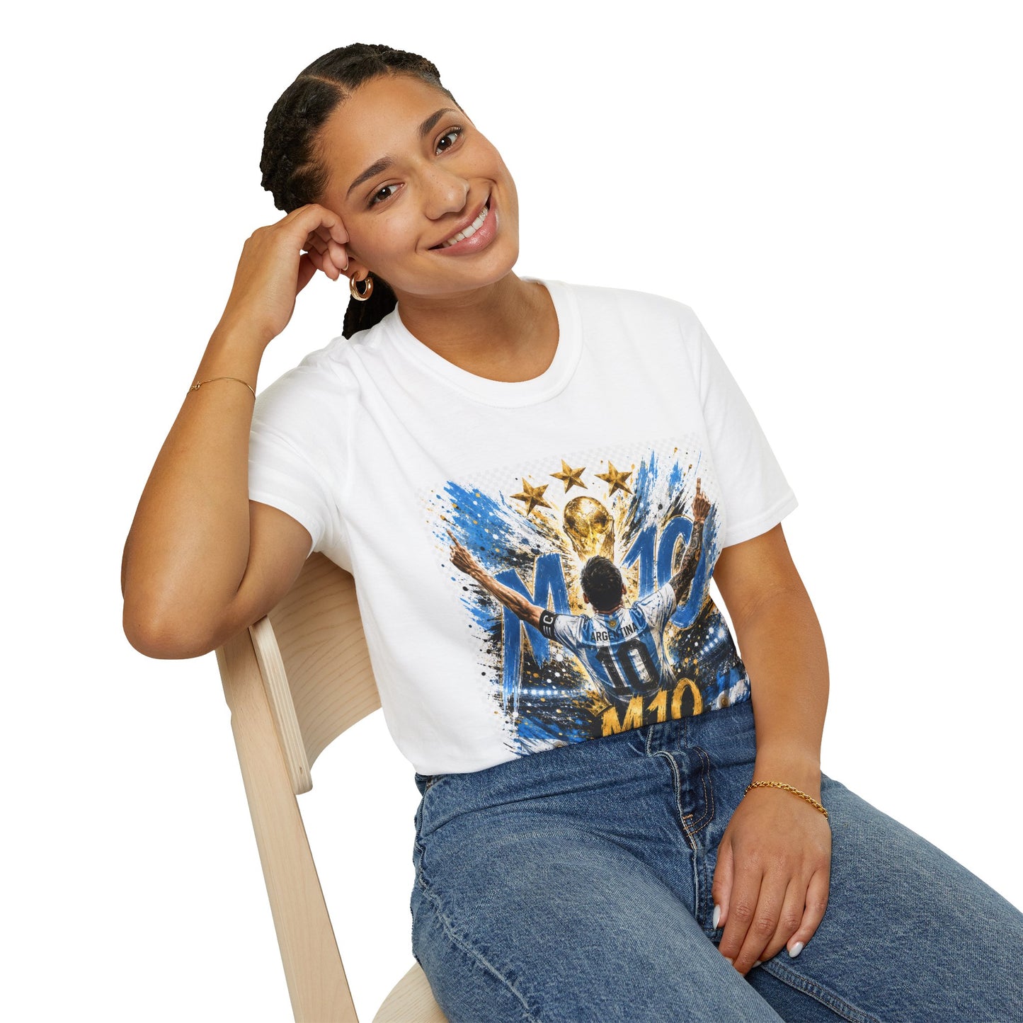 Argentna  Soccer M10 Champion T-Shirt — Gold Trophy & Stars Football Fan Tee