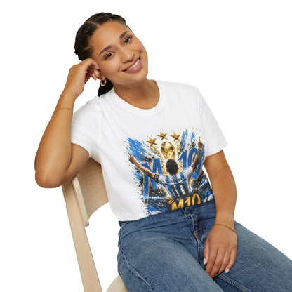 Argentna  Soccer M10 Champion T-Shirt — Gold Trophy & Stars Football Fan Tee