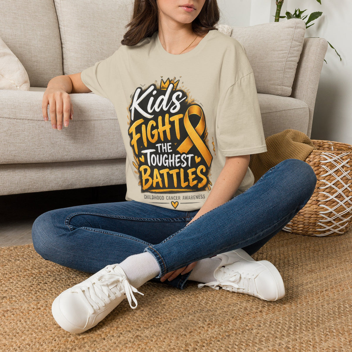 Childhood Cancer Awareness T-Shirt — "Kids Fight the Toughest Battles" Gold Ribbon