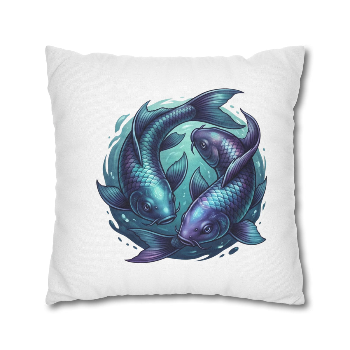 Pisces Koi Fish Decorative Pillowcase — Blue Yin Yang Aquatic Throw Pillow Cover