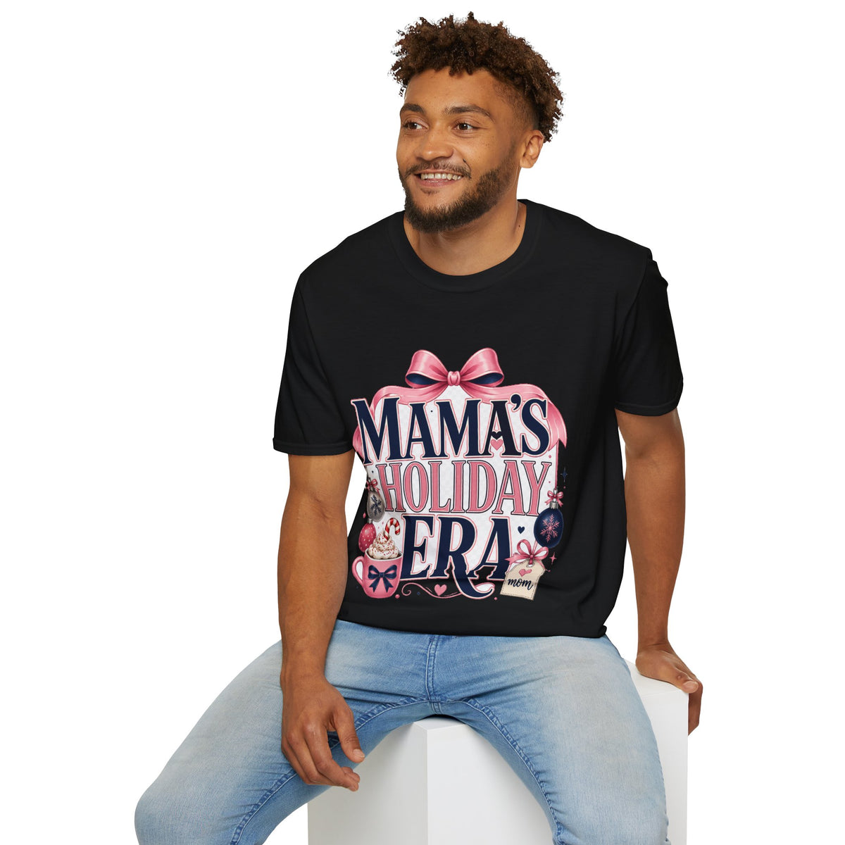 Mama's Holiday Era T-Shirt — Festive Pink Bow Christmas Tee for Moms