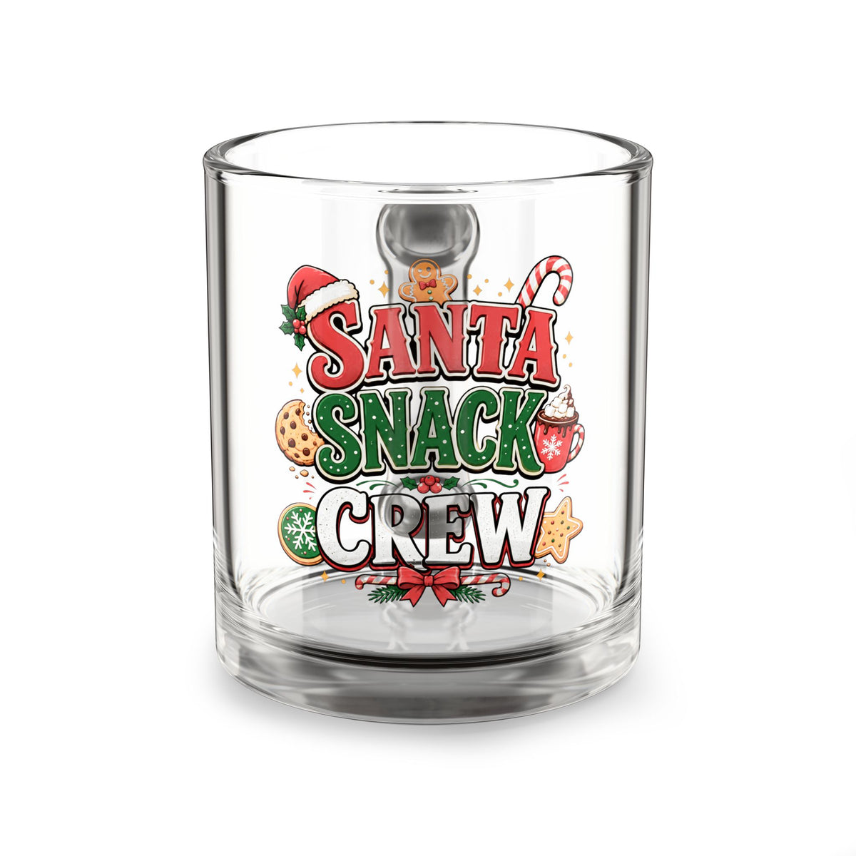 Christmas Glass Mug 10 oz Santa Snack Crew Glass Mug — 10oz Christmas Cookie Hot Cocoa Cup