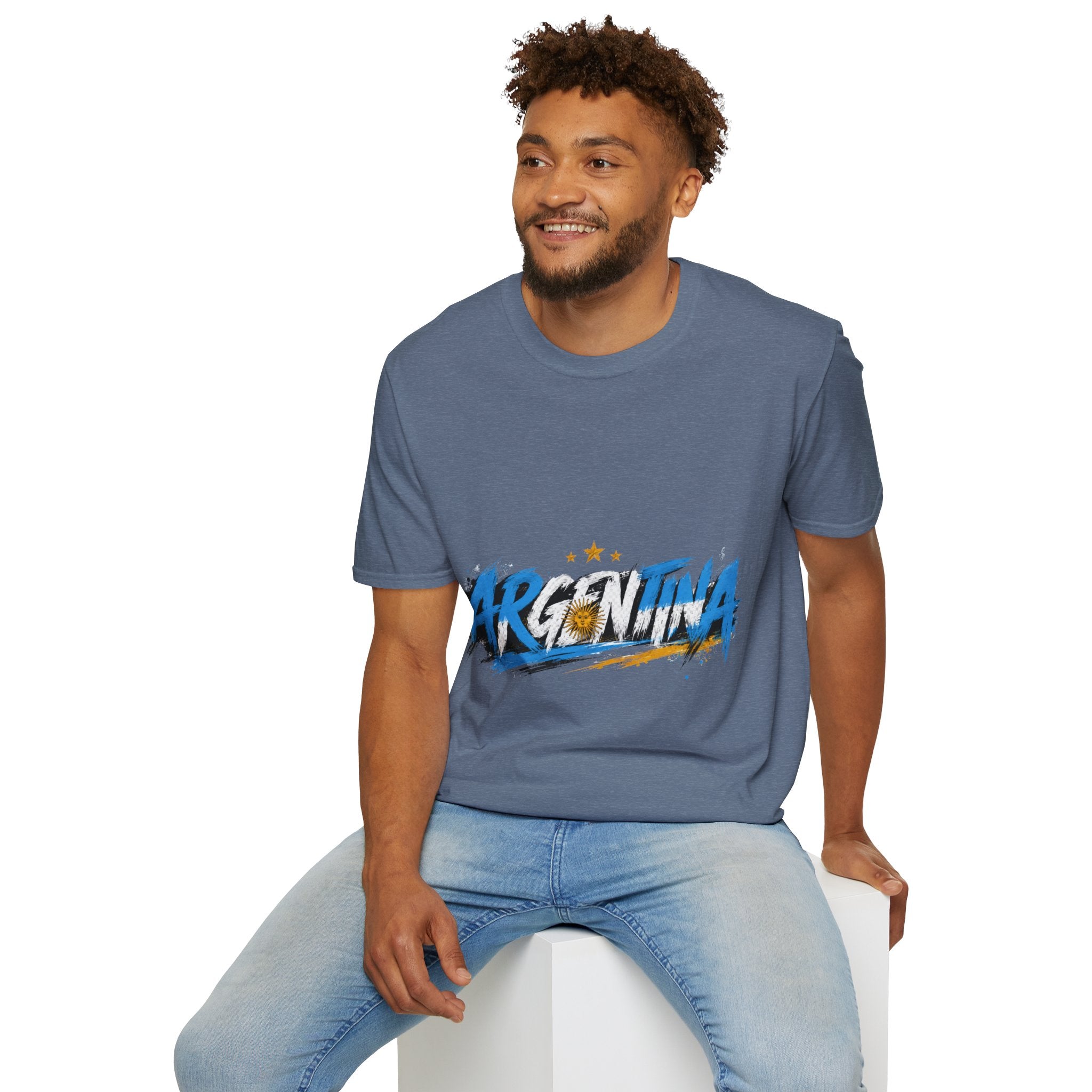 Argentina Graffiti T-Shirt — Soccer Fan Tee with Three Stars & Sun Emblem
