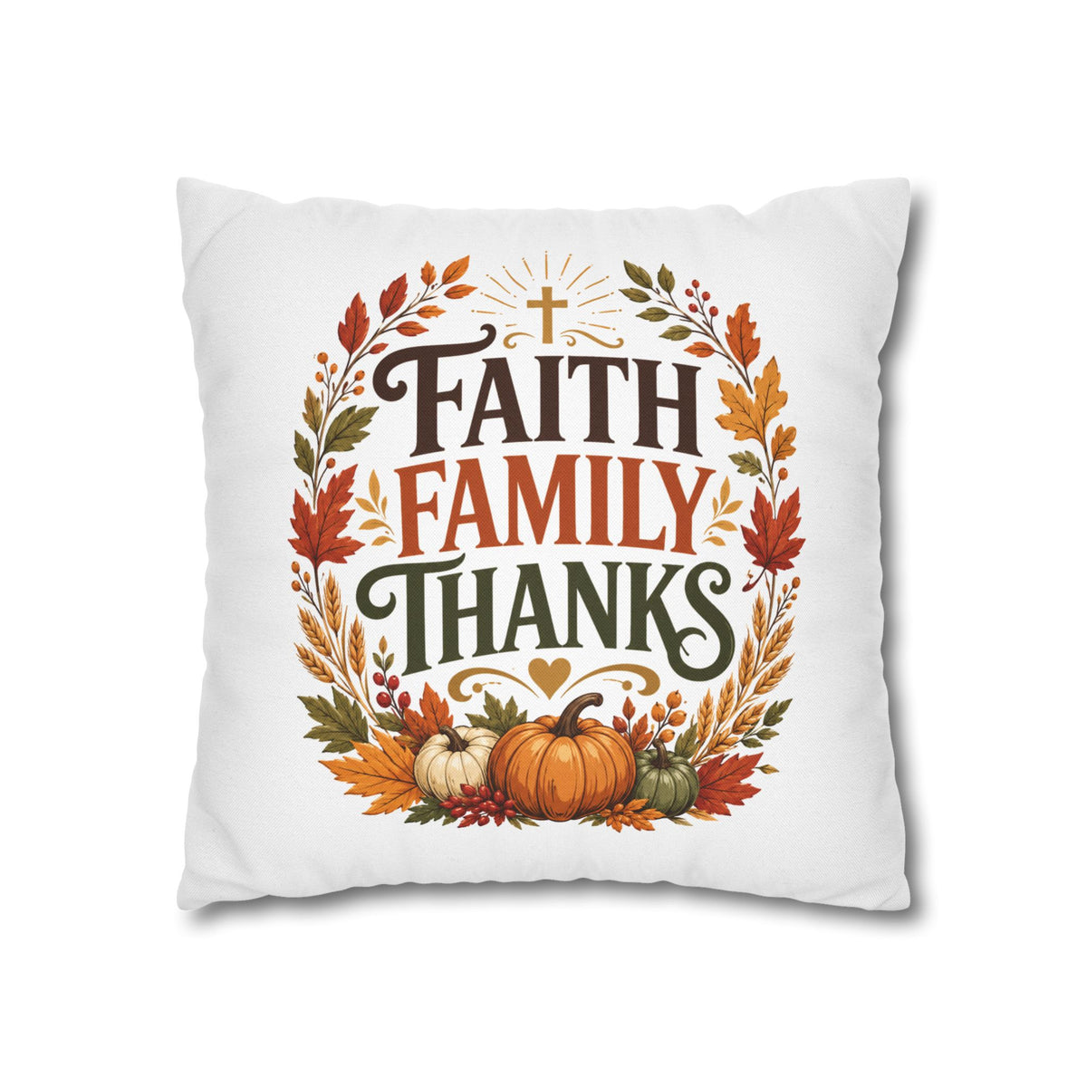 Thanksgiving Faith Family Thanks Fall Pillowcase — Thanksgiving Autumn Decorative Throw Pillow