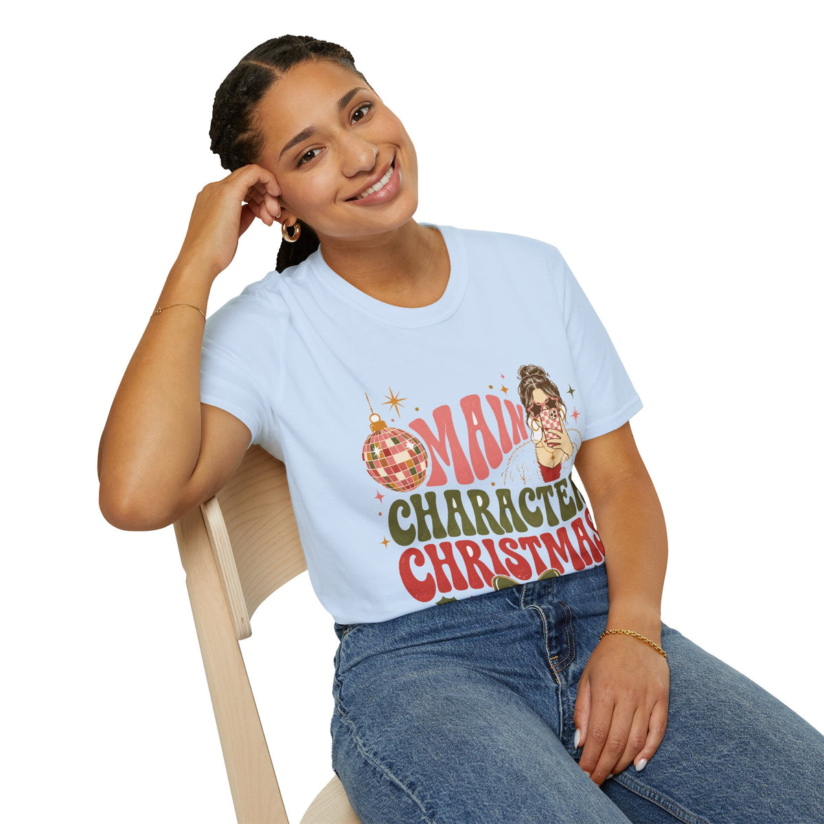 Christmas T-Shirt — "Main Character Christmas" Graphic Tee (Holiday Mom Aesthetic)